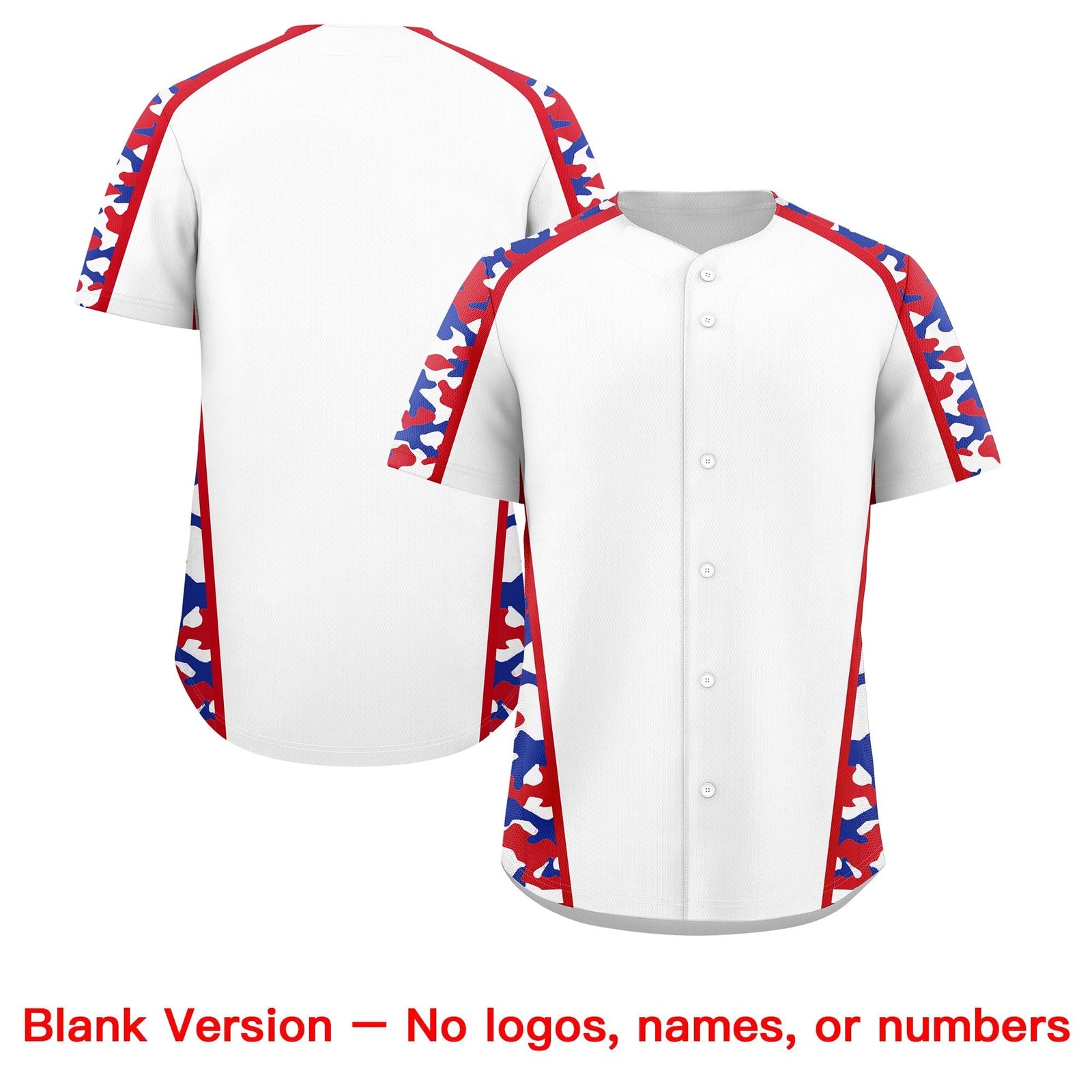 Custom White Royal Blue Side Camo Style Personalization Baseball Jersey| KXKSHOP