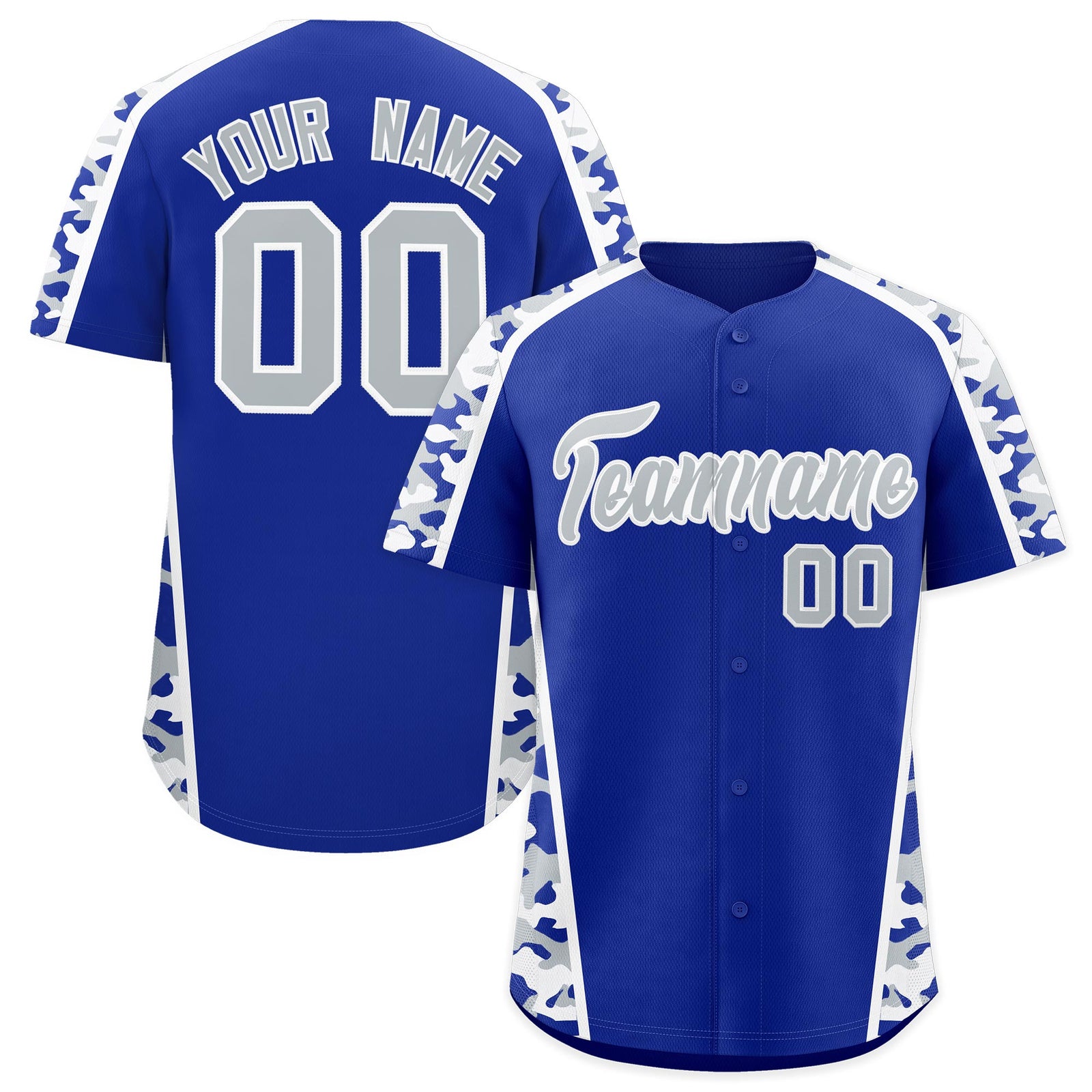 Custom Royal Blue Silver Side Camo Style Personalization Baseball Jersey| KXKSHOP