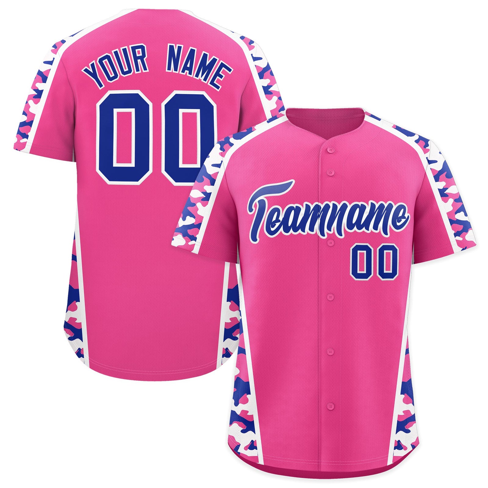 Custom Pink Royal Blue Side Camo Style Personalization Baseball Jersey| KXKSHOP