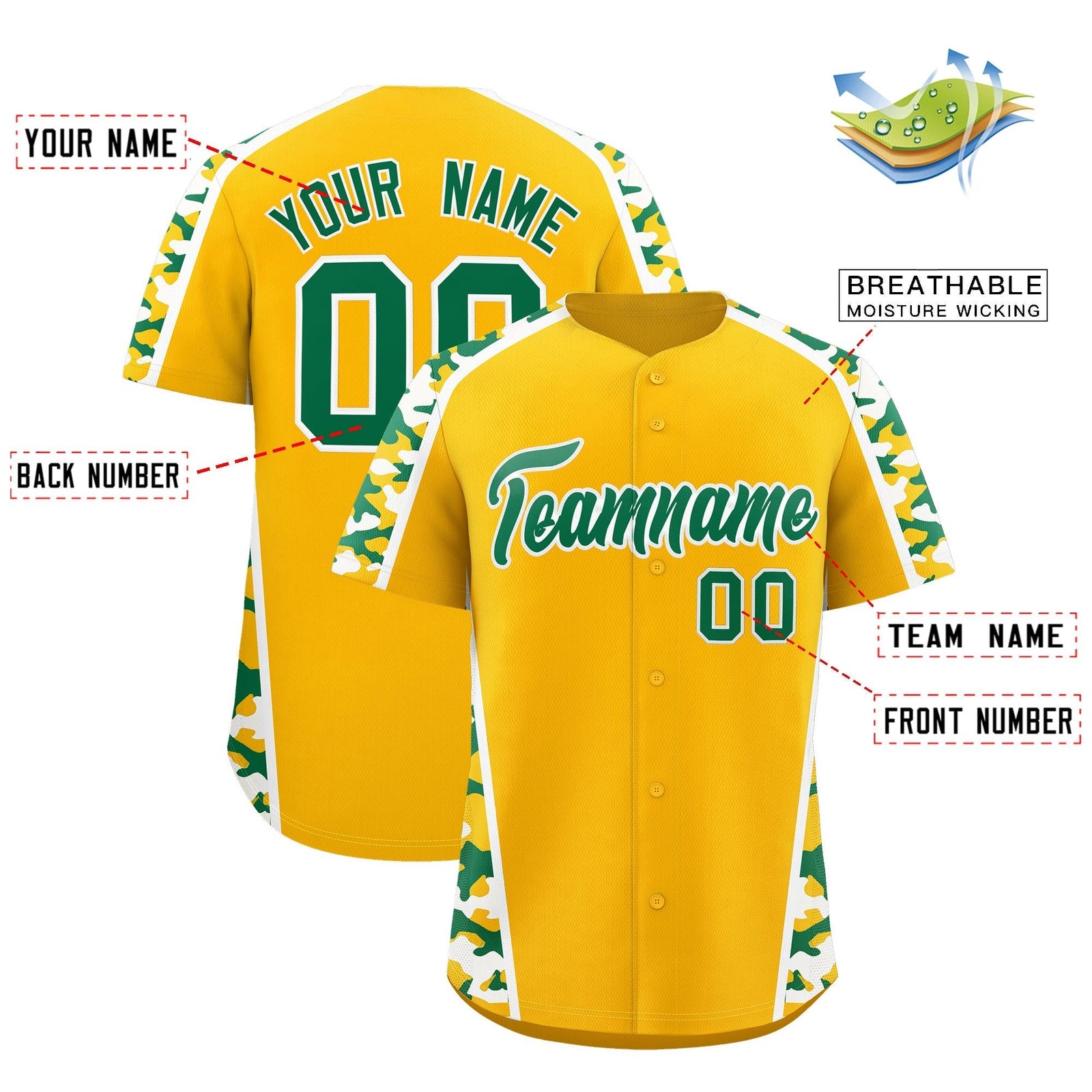 Custom Yellow Kelly Green Side Camo Style Personalization Baseball Jersey| KXKSHOP