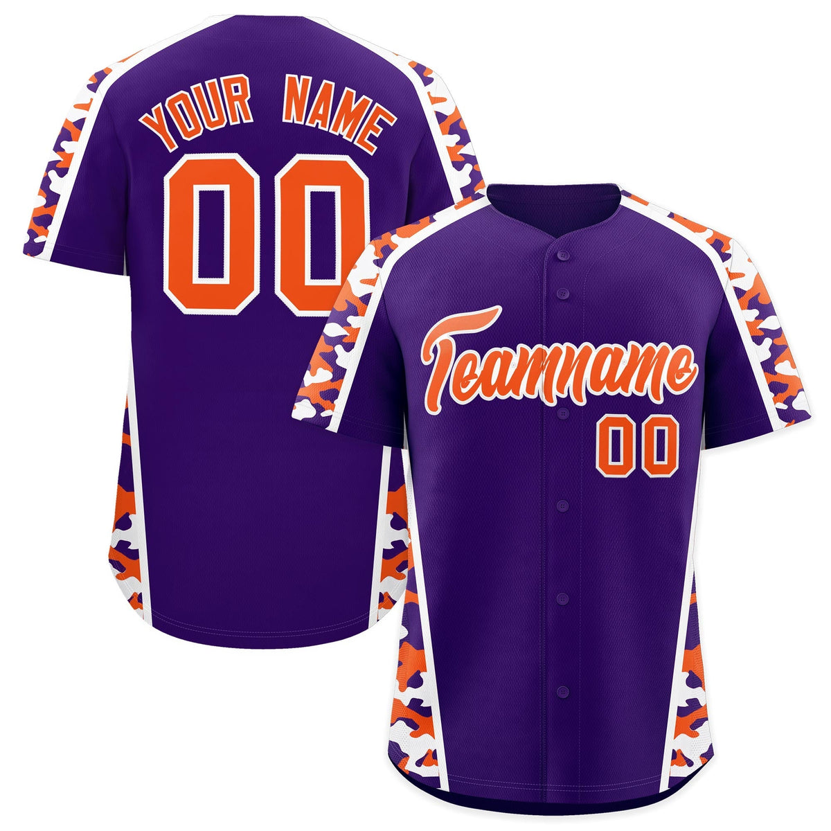 Custom Purple Orange Side Camo Style Personalization Baseball Jersey| KXKSHOP