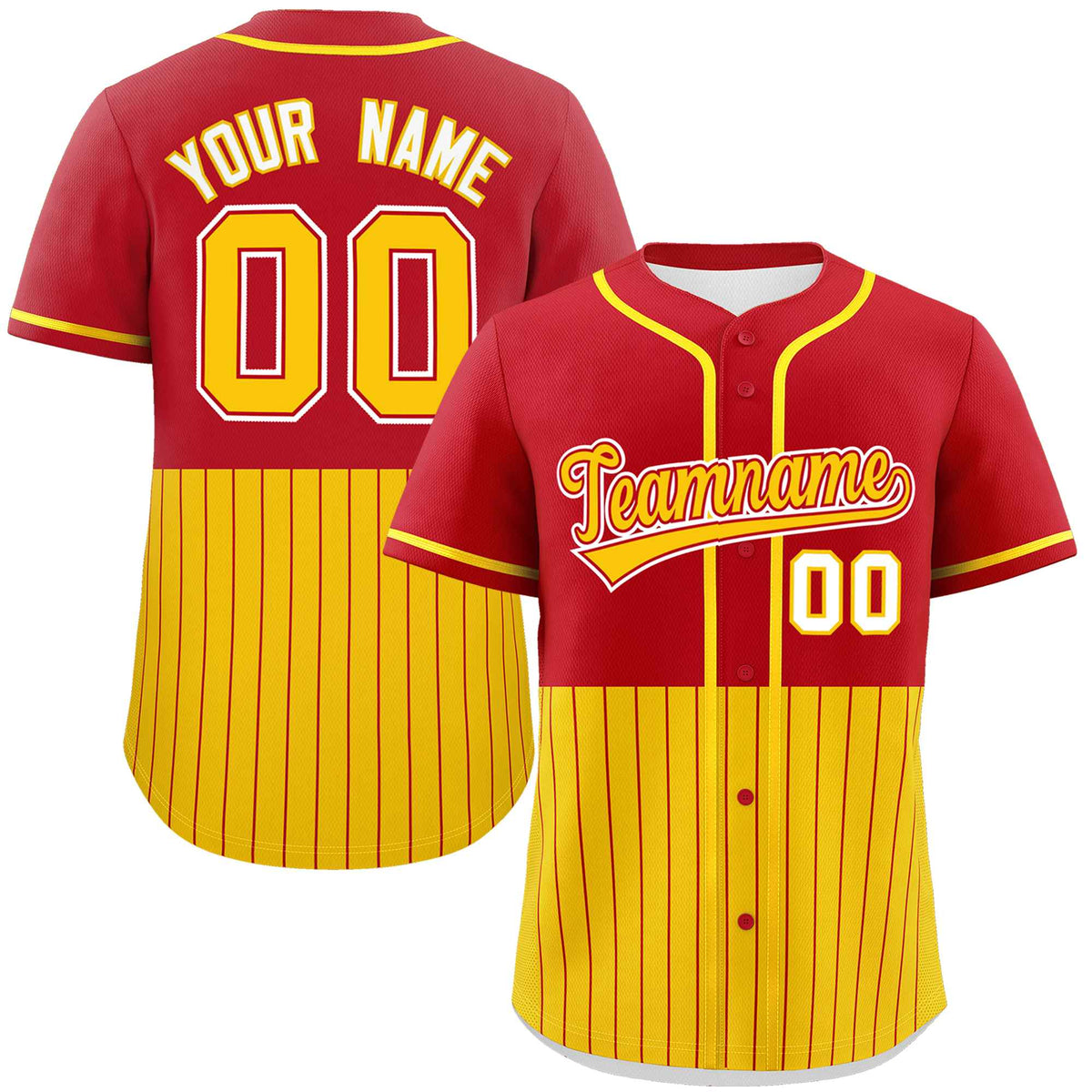 Custom Red Gold Personalized Half Stripe Design Authentic Baseball Jersey