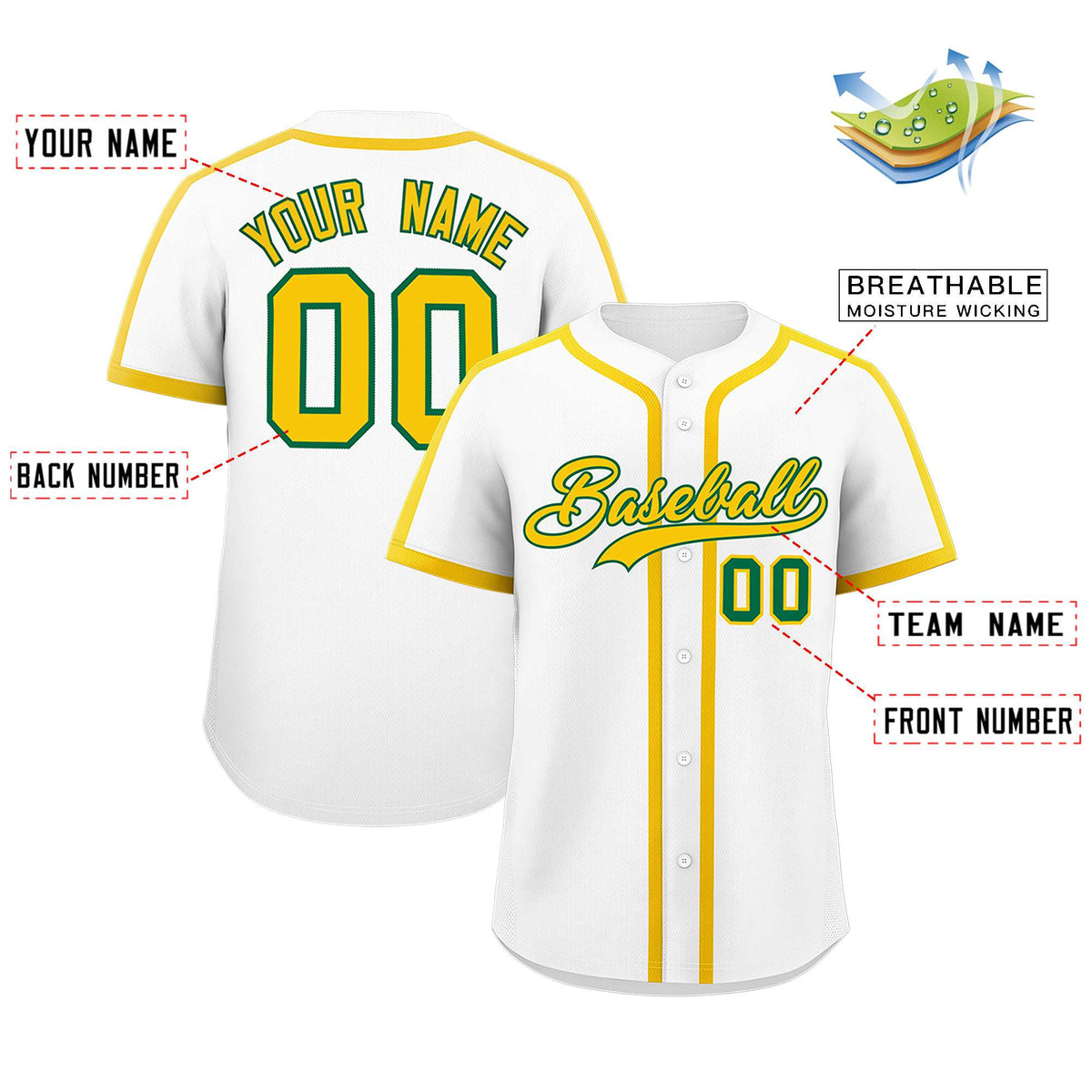 Custom White Gold Personalized Classic Authentic Baseball Jersey