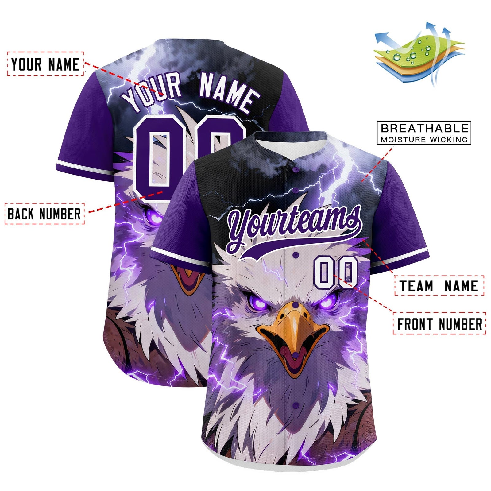 Custom Purple White Eagle Animal Series Personalization Graffiti Pattern Baseball Jersey| KXKSHOP
