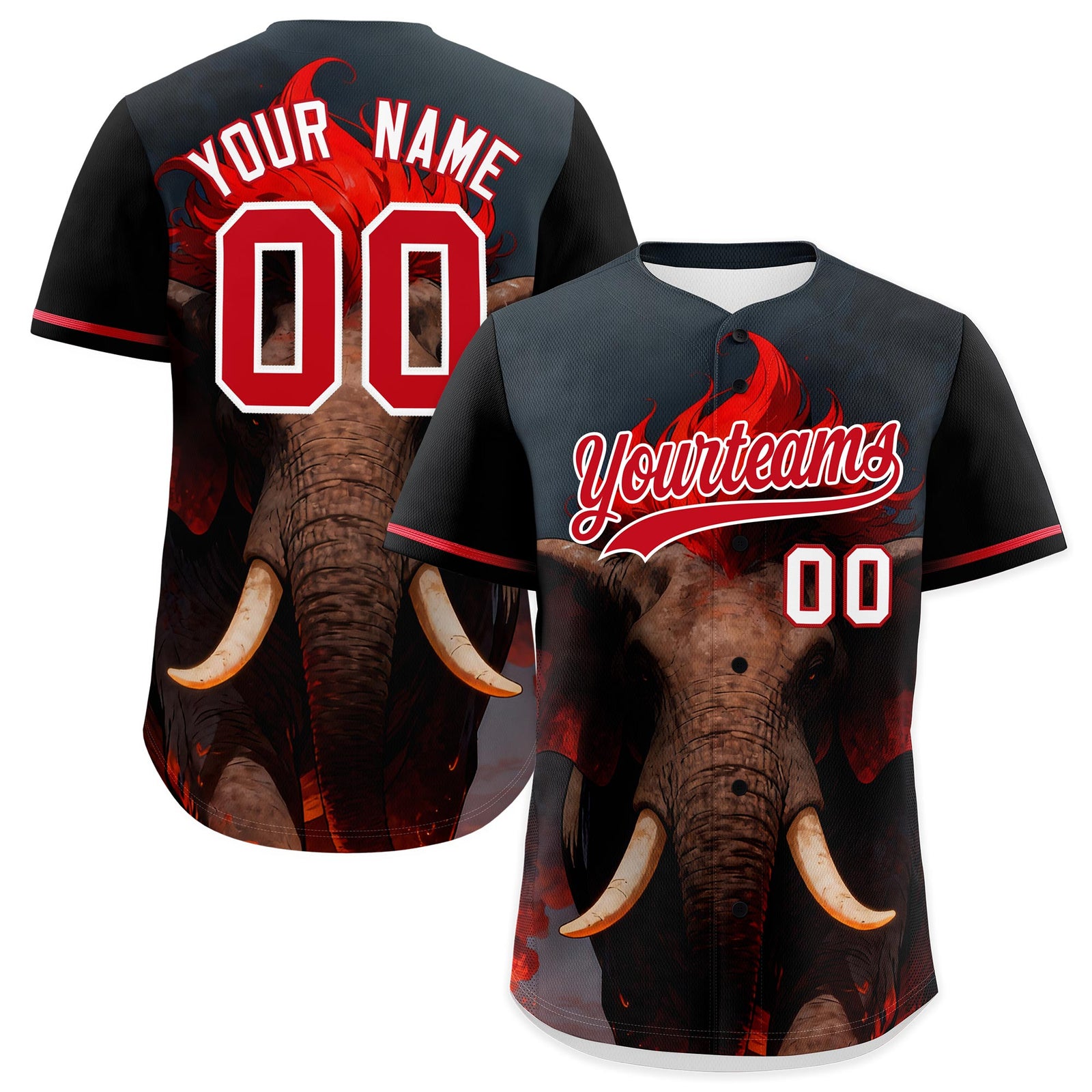 Custom Black White Red Elephant Animal Series Personalization Graffiti Pattern Baseball Jersey| KXKSHOP