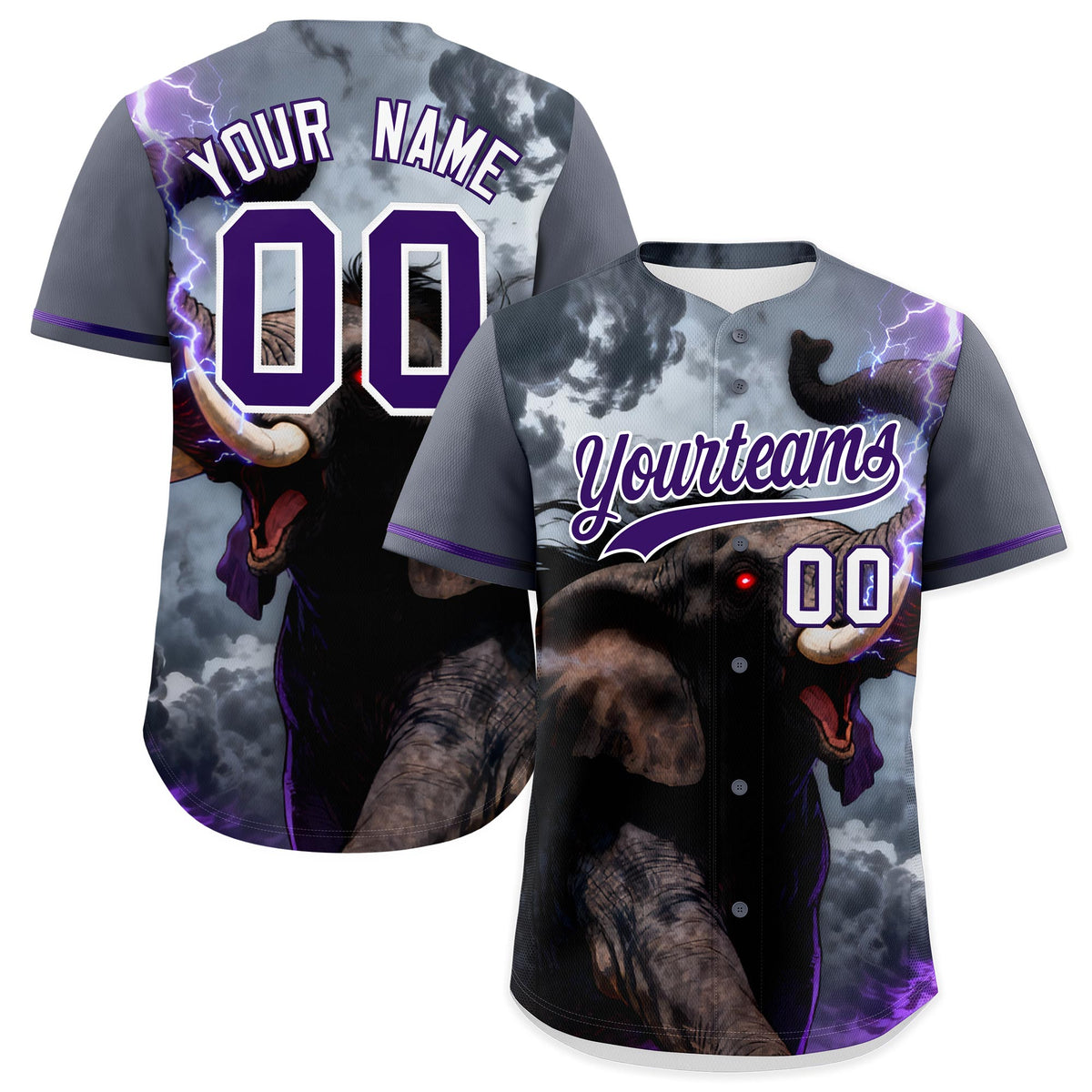 Custom Purple White Elephant Animal Series Personalization Graffiti Pattern Baseball Jersey| KXKSHOP