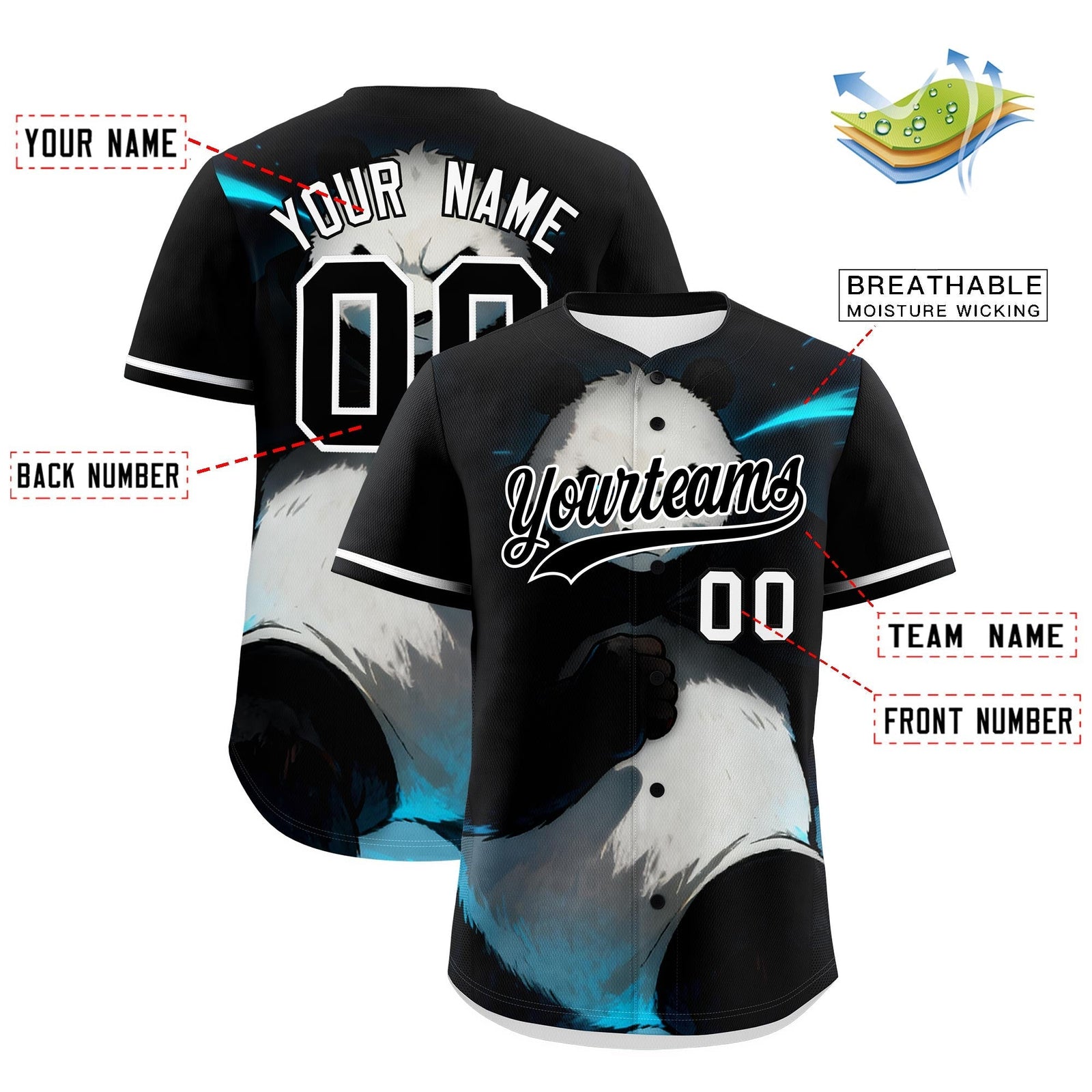Custom Black White Panda Animal Series Personalization Graffiti Pattern Baseball Jersey| KXKSHOP