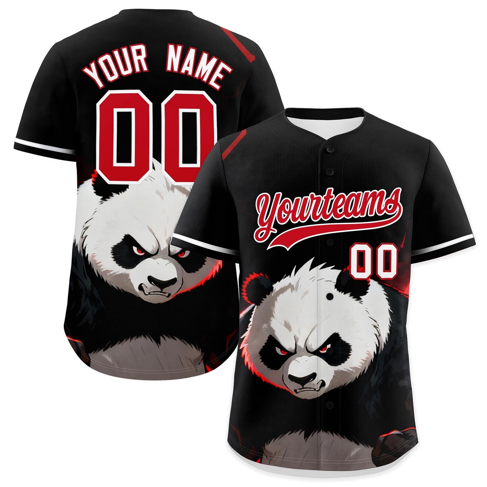 Custom Black White Red Panda Animal Series Personalization Graffiti Pattern Baseball Jersey| KXKSHOP