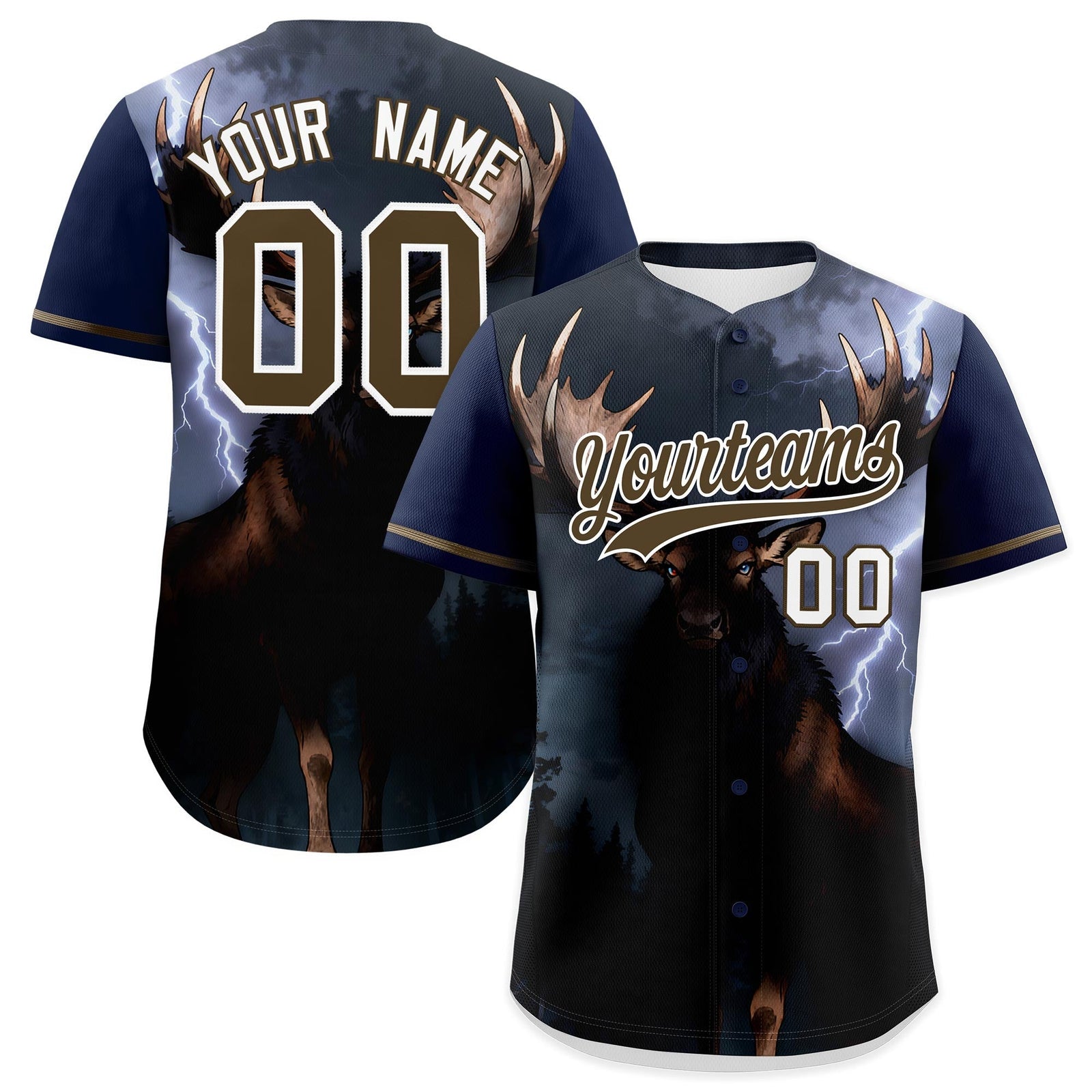 Custom Dark Blue Light Brown White Deer Animal Series Personalization Graffiti Pattern Baseball Jersey| KXKSHOP