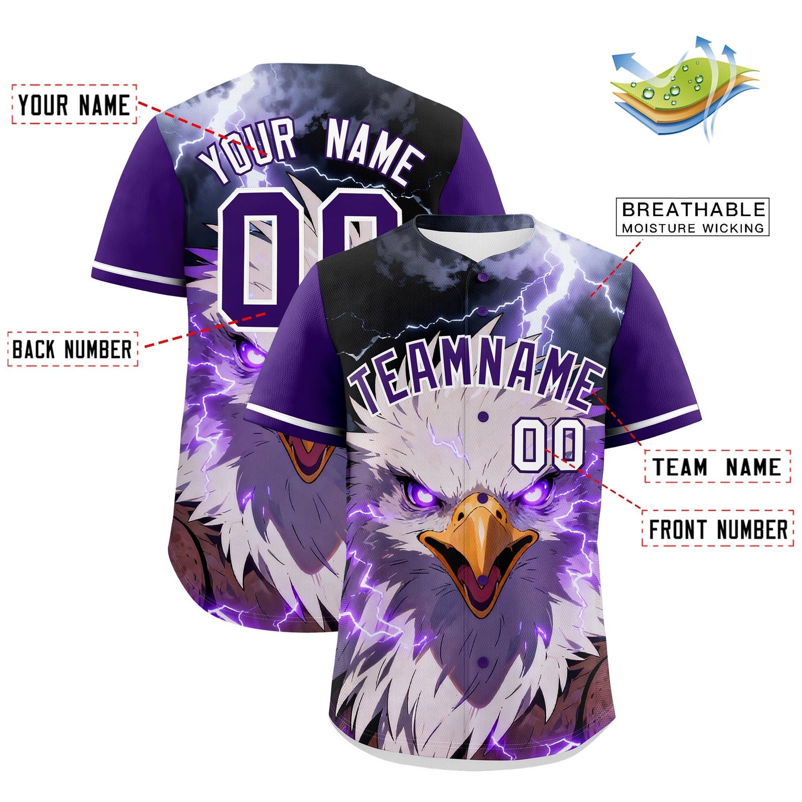 Custom Purple White Eagle Animal Series Personalization Graffiti Pattern Baseball Jersey| KXKSHOP