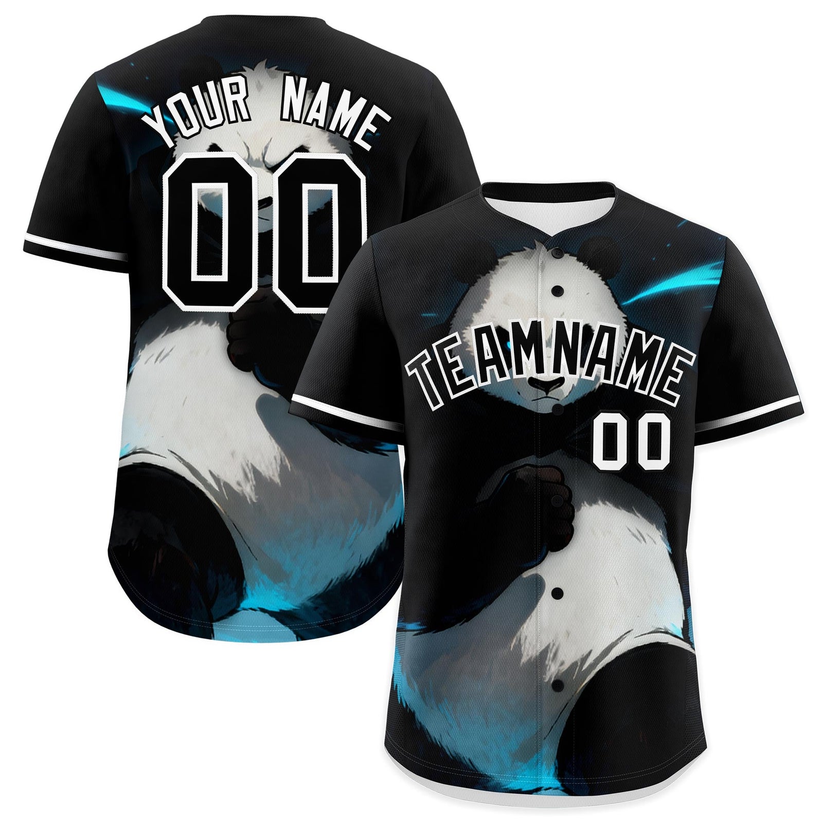 Custom Black White Panda Animal Series Personalization Graffiti Pattern Baseball Jersey| KXKSHOP