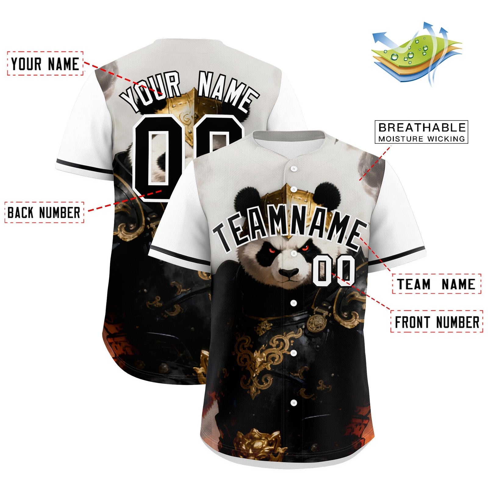 Custom White Black Panda Animal Series Personalization Graffiti Pattern Baseball Jersey| KXKSHOP