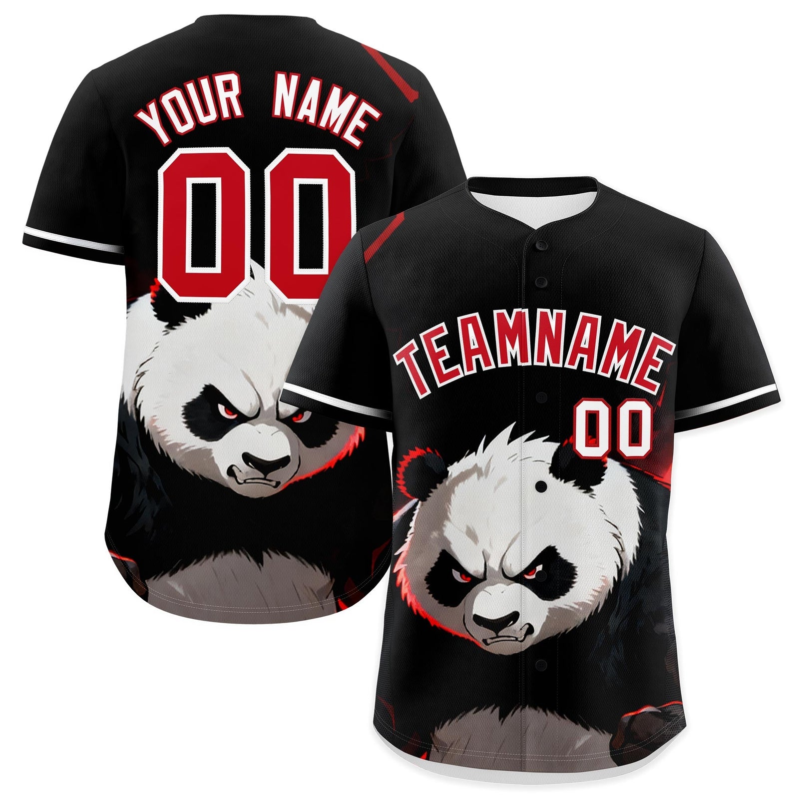 Custom Black White Red Panda Animal Series Personalization Graffiti Pattern Baseball Jersey| KXKSHOP
