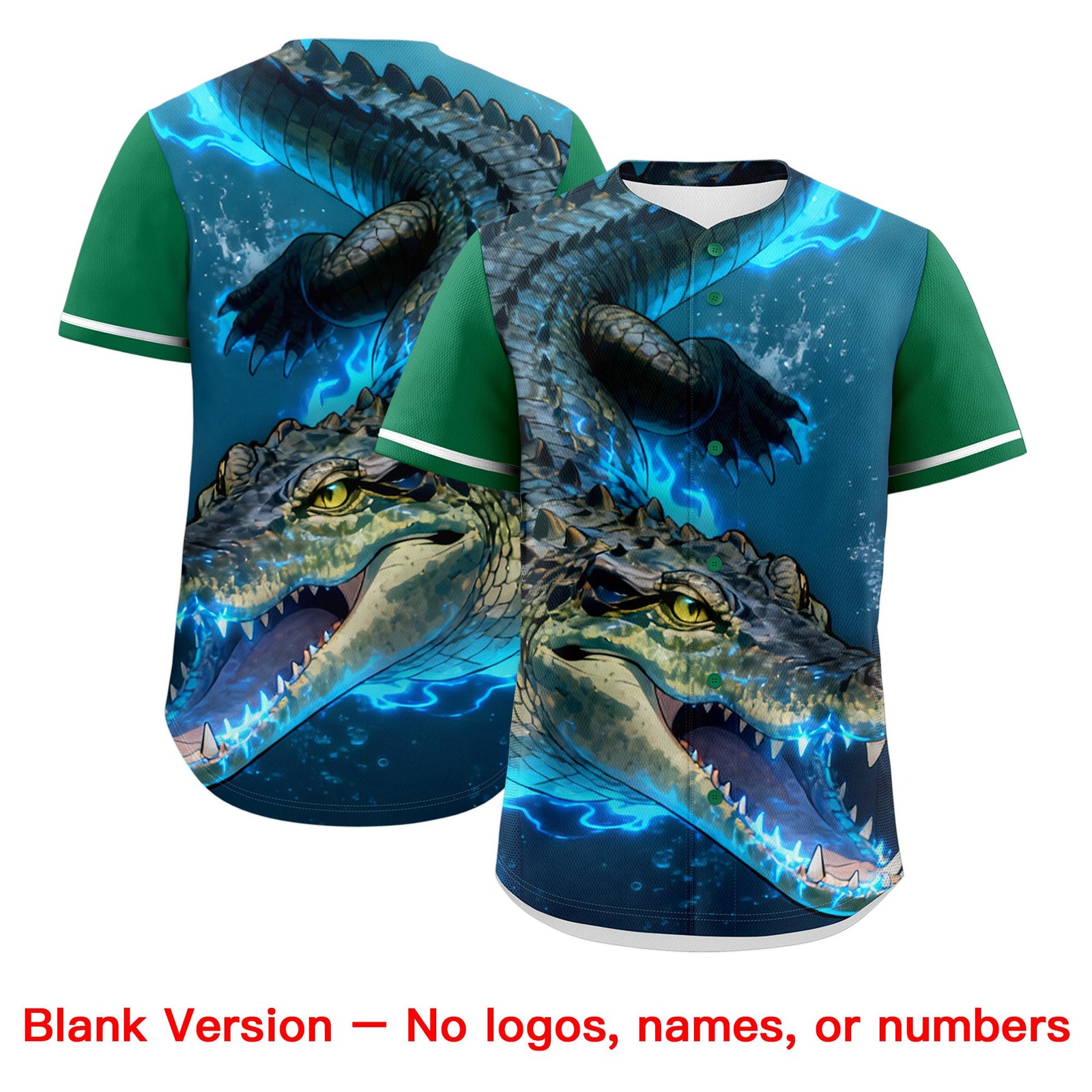 Custom Kelly Green White Crocodile Animal Series Personalization Graffiti Pattern Baseball Jersey| KXKSHOP
