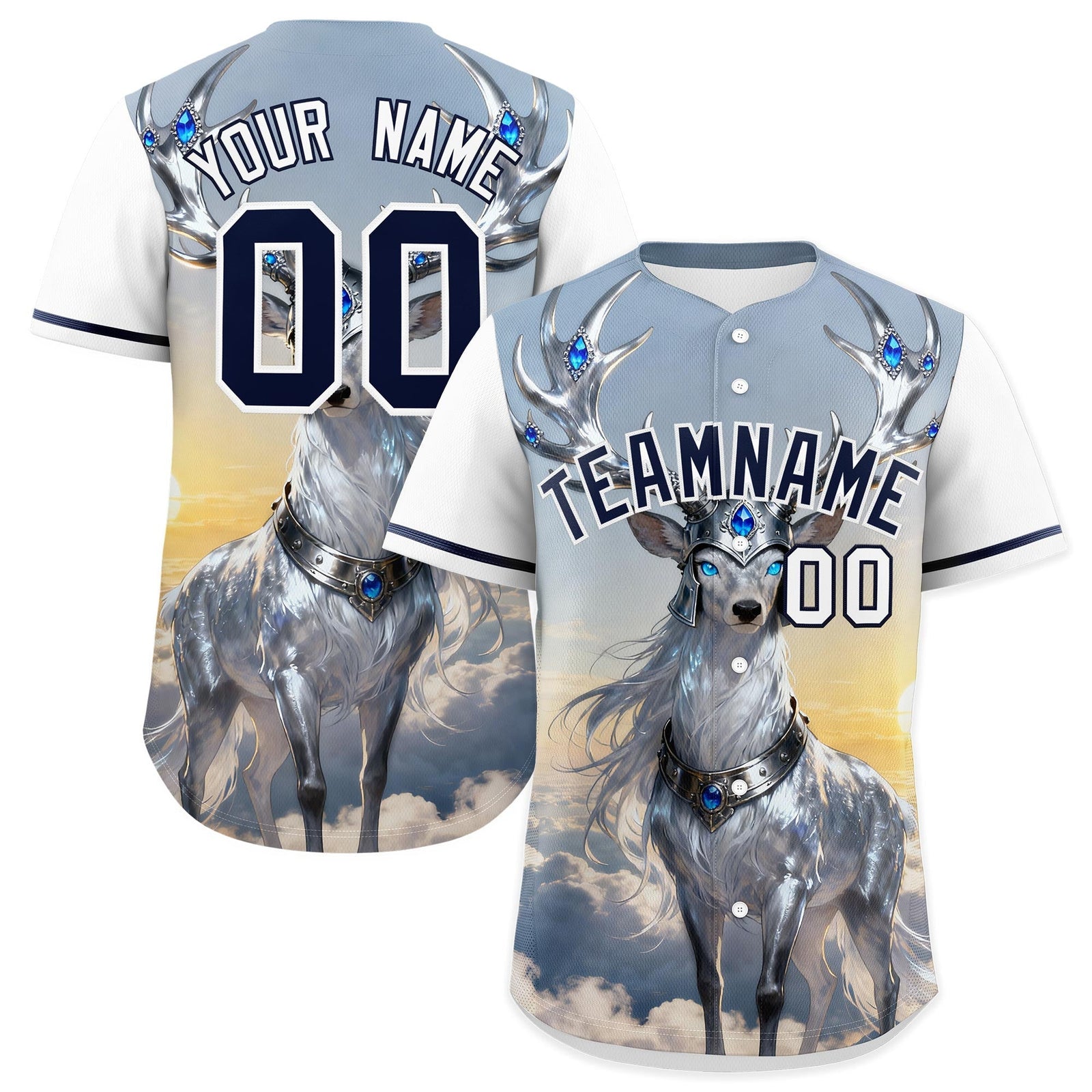 Custom White Navy Deer Animal Series Personalization Graffiti Pattern Baseball Jersey| KXKSHOP