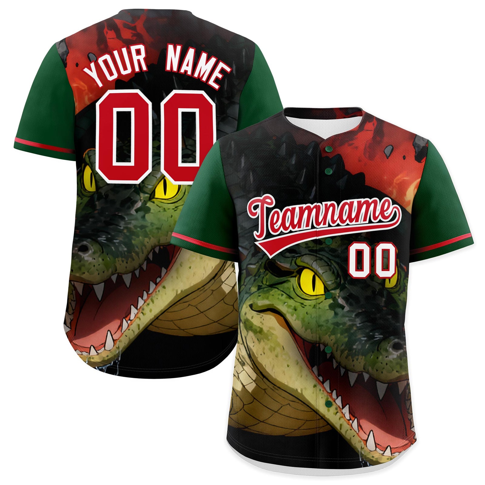 Custom Dark Green Red White Crocodile Animal Series Personalization Graffiti Pattern Baseball Jersey| KXKSHOP