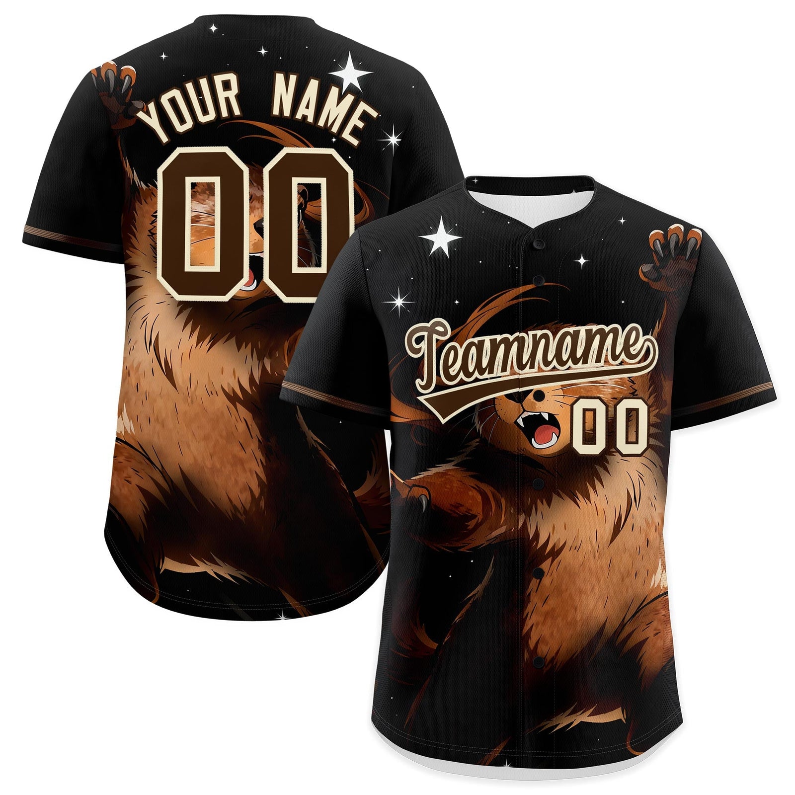 Custom Black Brown Cream Animal Series Personalization Graffiti Pattern Baseball Jersey| KXKSHOP