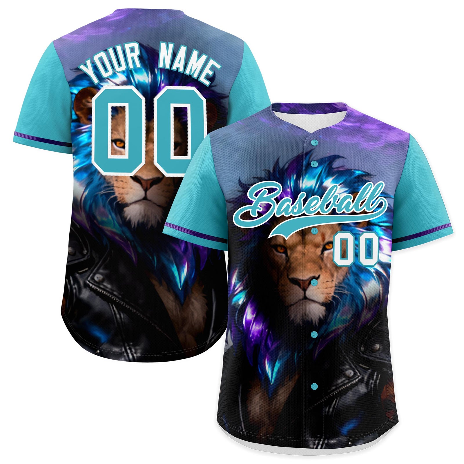 Custom Sky Blue White Lion Animal Series Personalization Graffiti Pattern Baseball Jersey| KXKSHOP