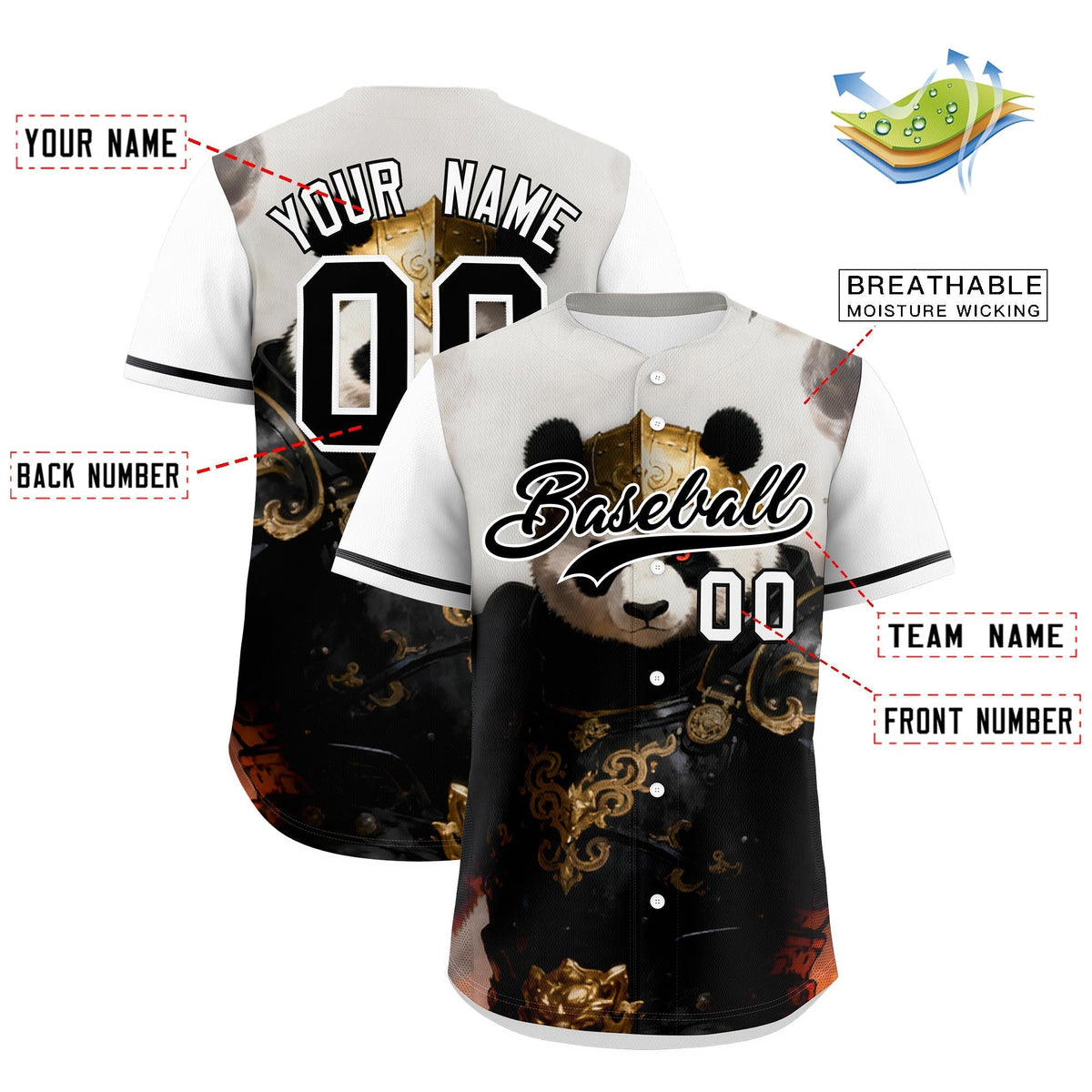 Custom White Black Panda Animal Series Personalization Graffiti Pattern Baseball Jersey| KXKSHOP