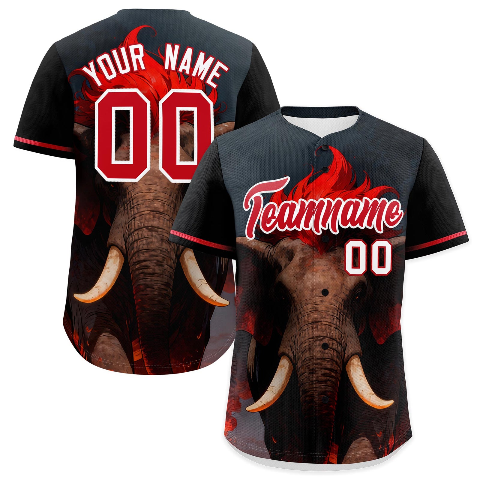 Custom Black White Red Elephant Animal Series Personalization Graffiti Pattern Baseball Jersey| KXKSHOP