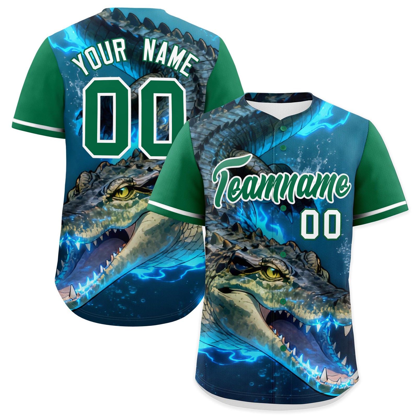 Custom Kelly Green White Crocodile Animal Series Personalization Graffiti Pattern Baseball Jersey| KXKSHOP