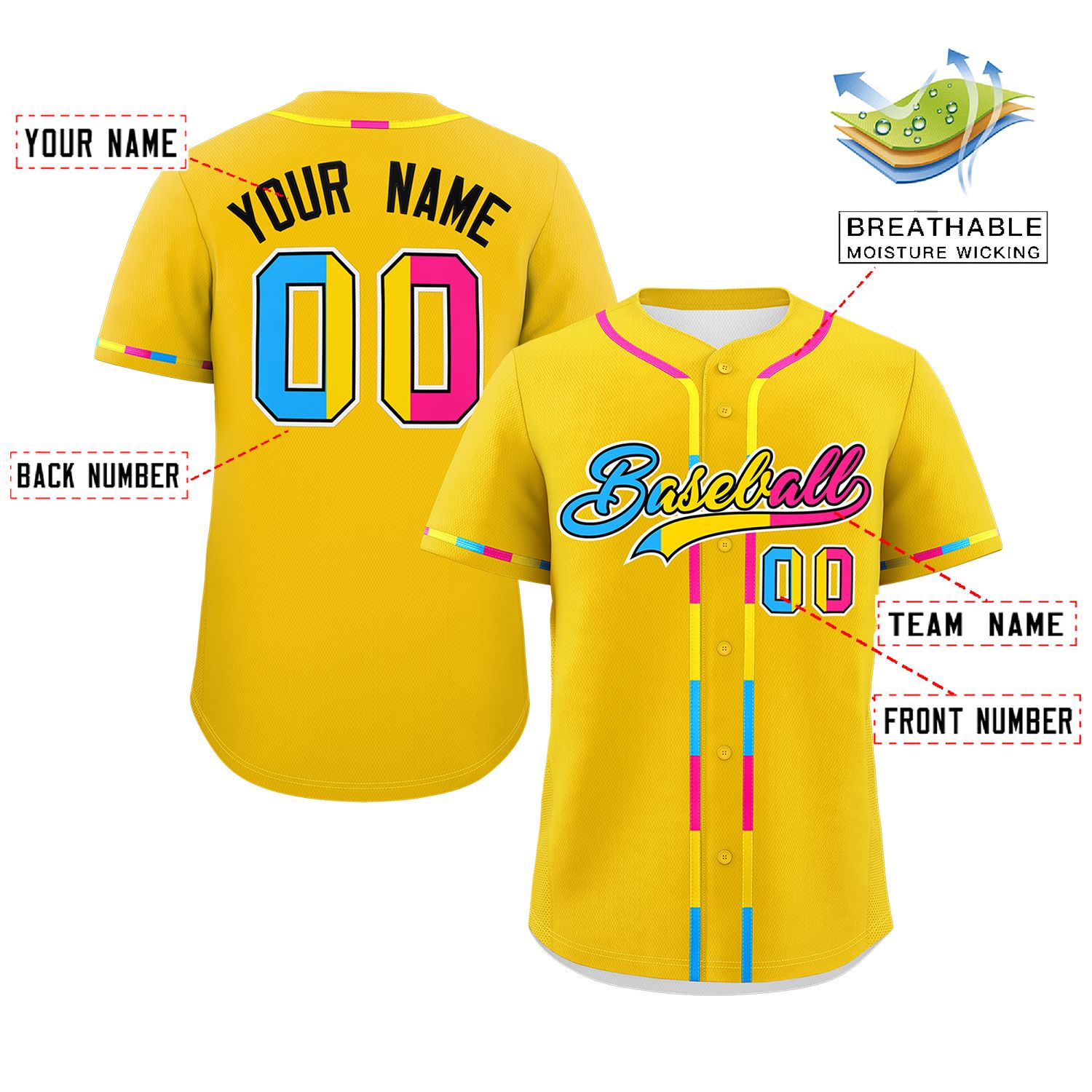 Custom Gold Pansexuality For Pride Month Classic Style Authentic Baseball Jersey