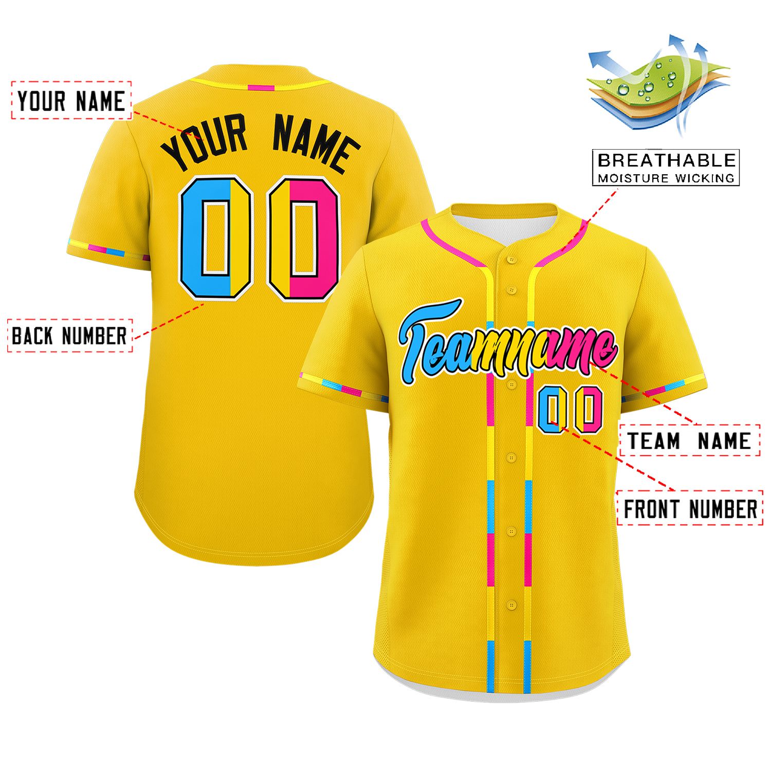 Custom Gold Pansexuality For Pride Month Classic Style Authentic Baseball Jersey