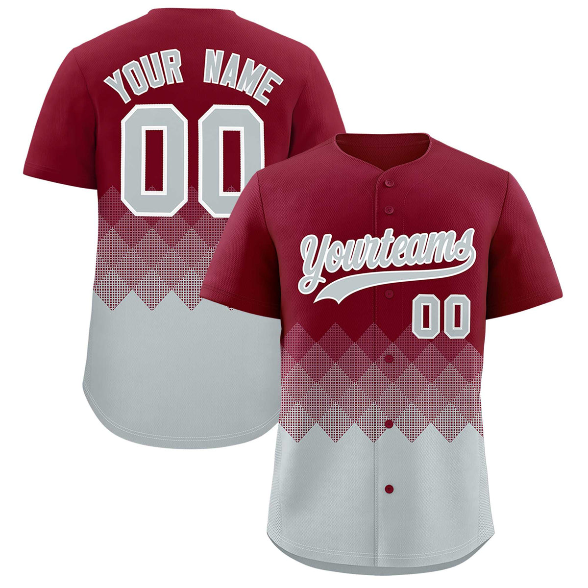 Custom Crimson Silver Grid Blur Pattern Authentic Baseball Jersey