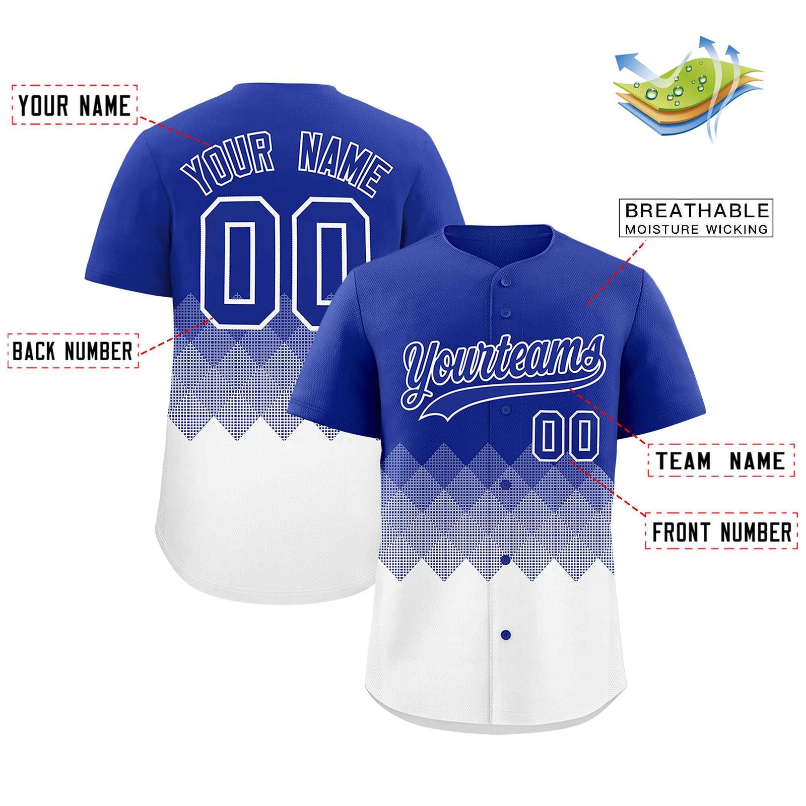 Custom Royal White Grid Blur Pattern Authentic Baseball Jersey