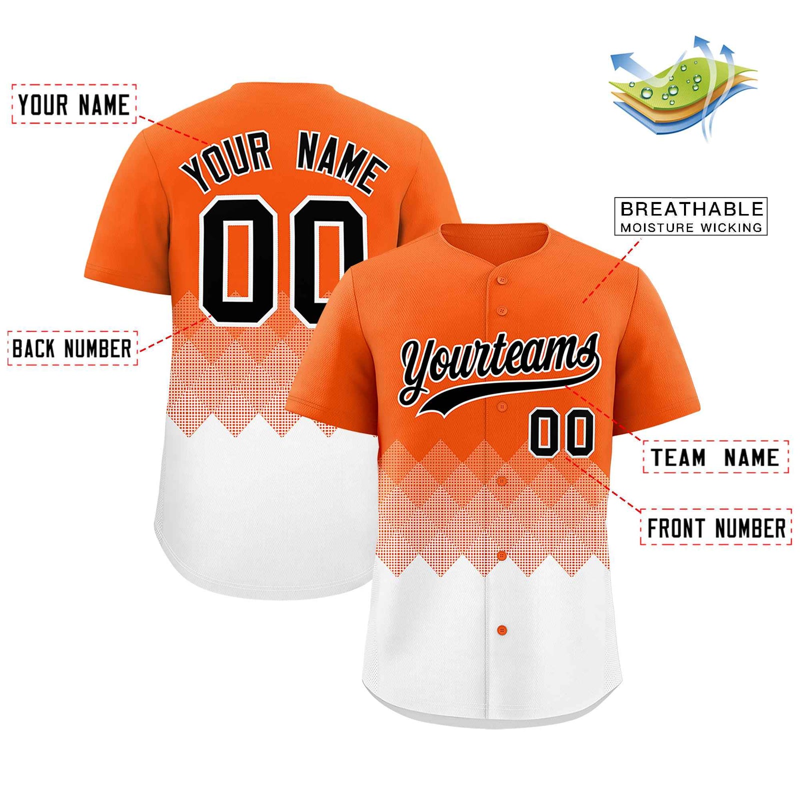 Custom Orange White Grid Blur Pattern Authentic Baseball Jersey