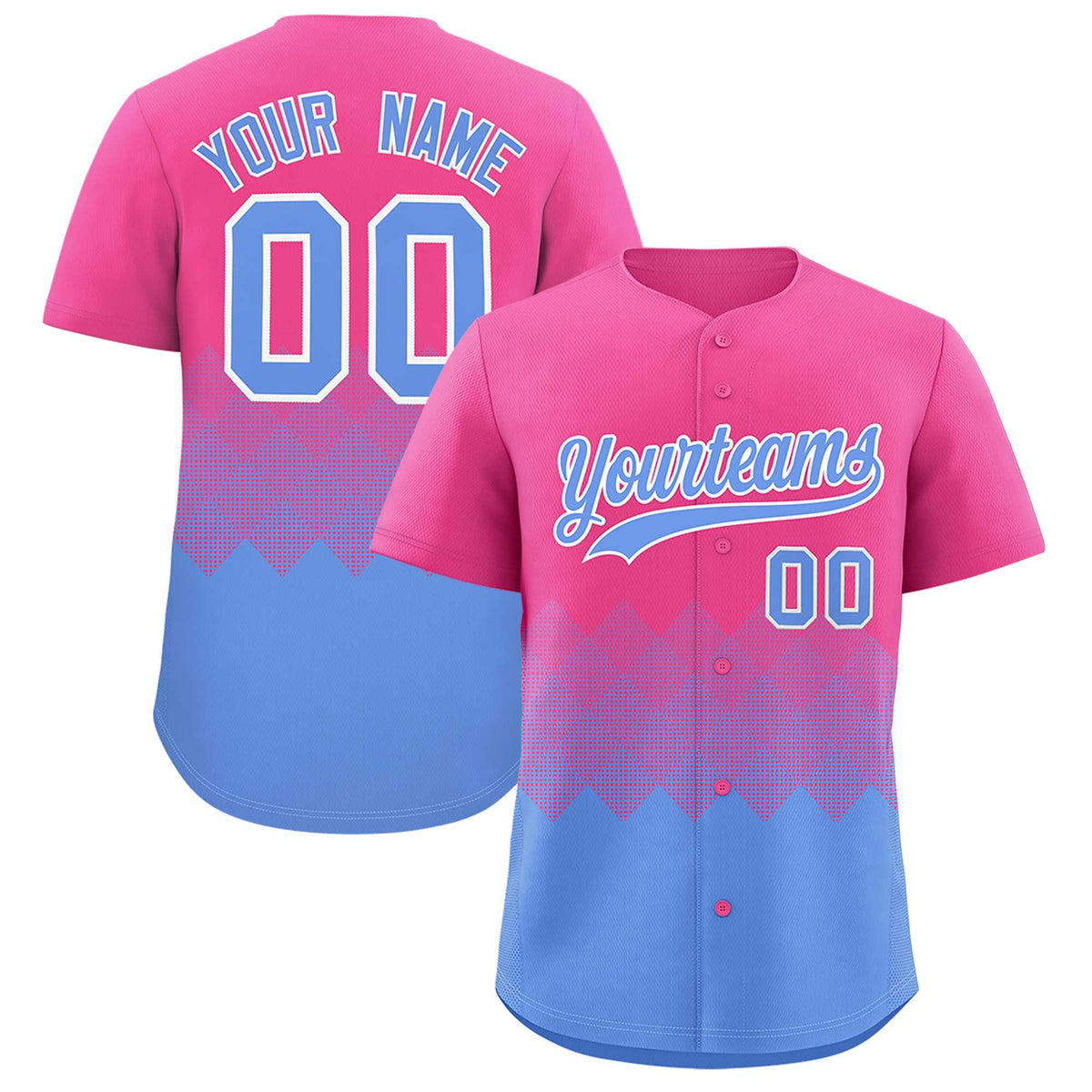 Custom Pink Light Blue Grid Blur Pattern Authentic Baseball Jersey