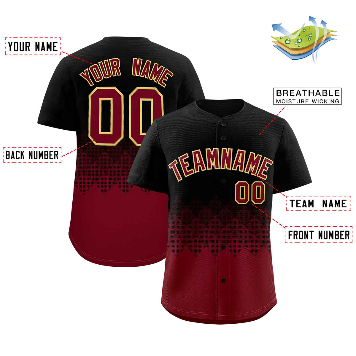 Custom Black Crimson Grid Blur Pattern Authentic Baseball Jersey