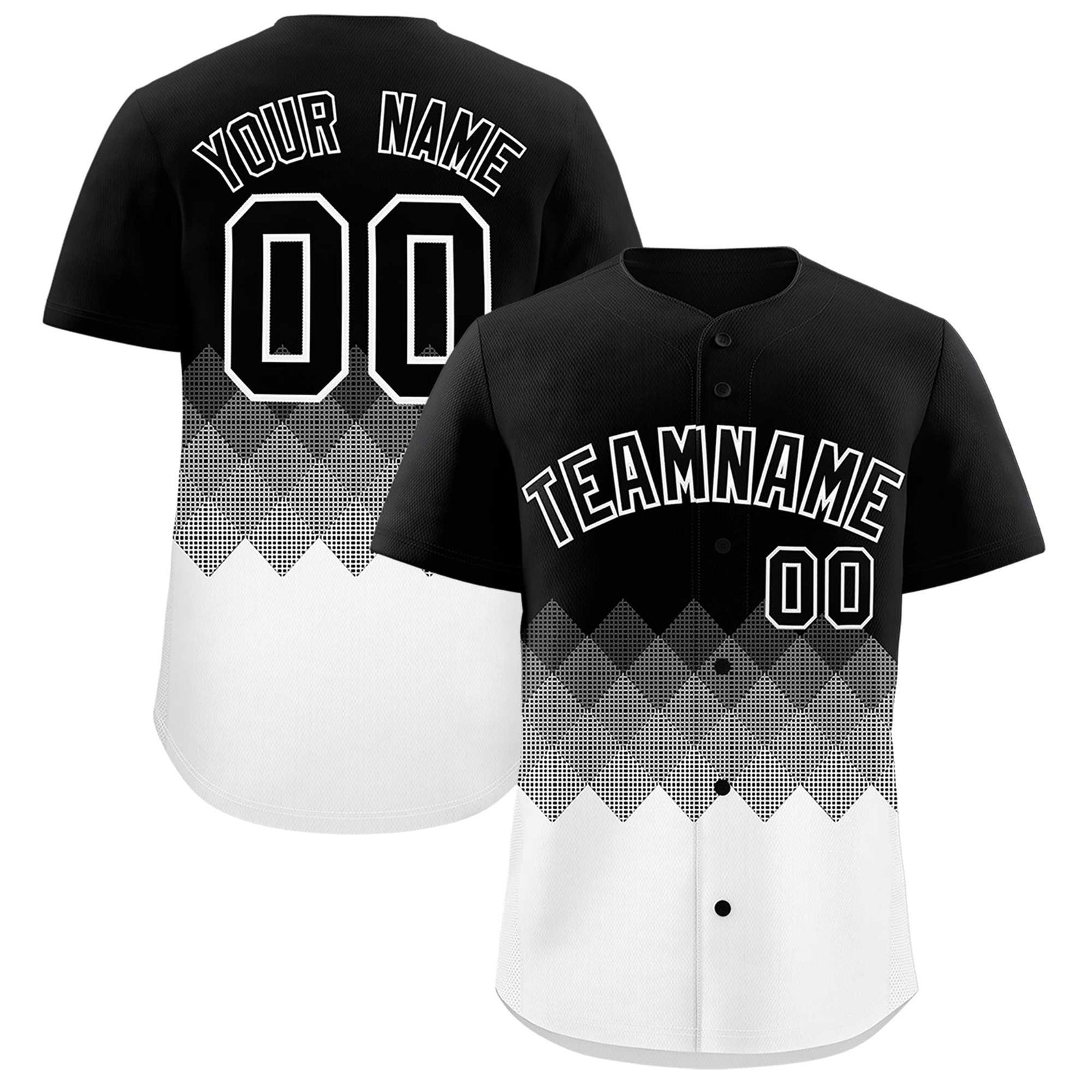 Custom Black White Grid Blur Pattern Authentic Baseball Jersey