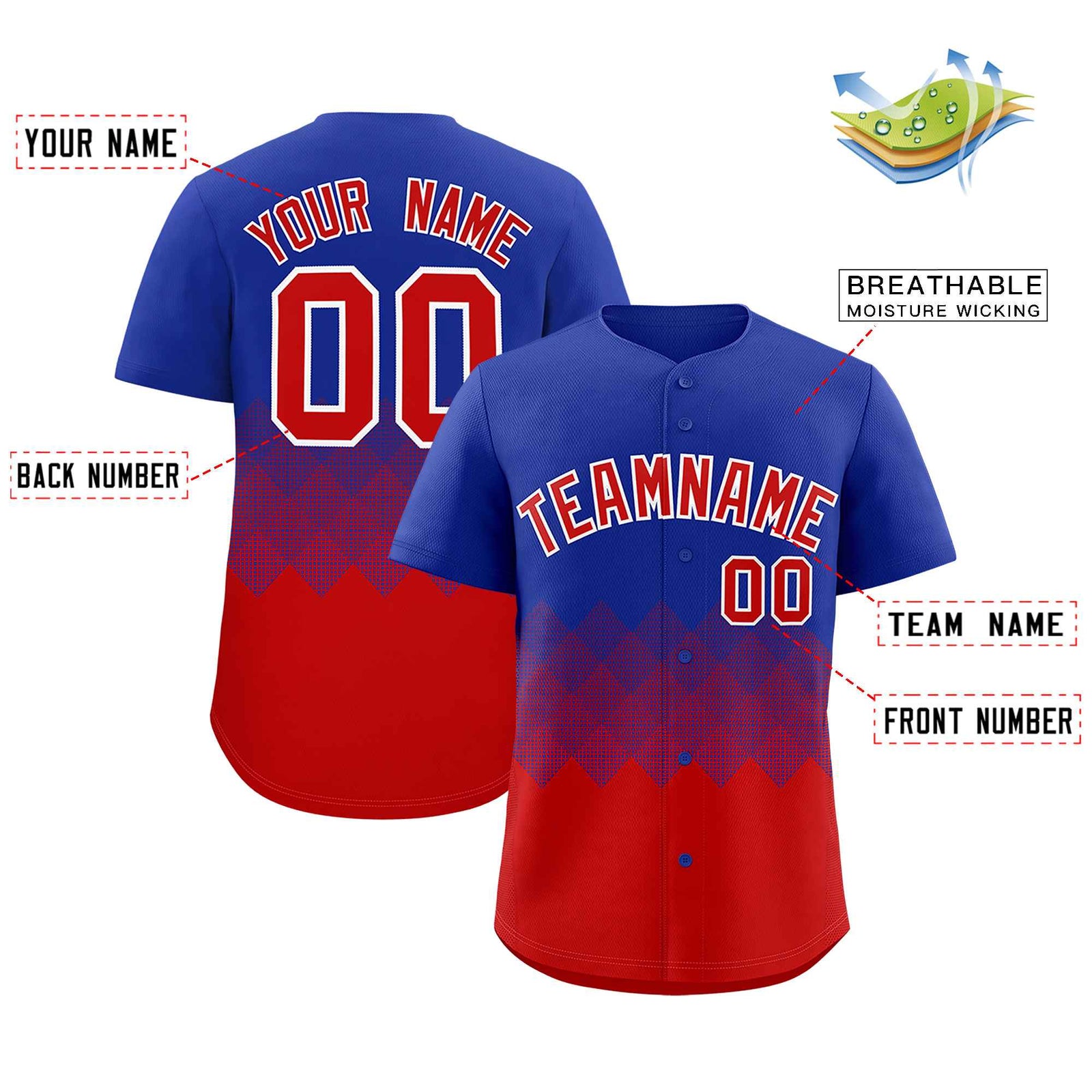 Custom Royal Red Grid Blur Pattern Authentic Baseball Jersey