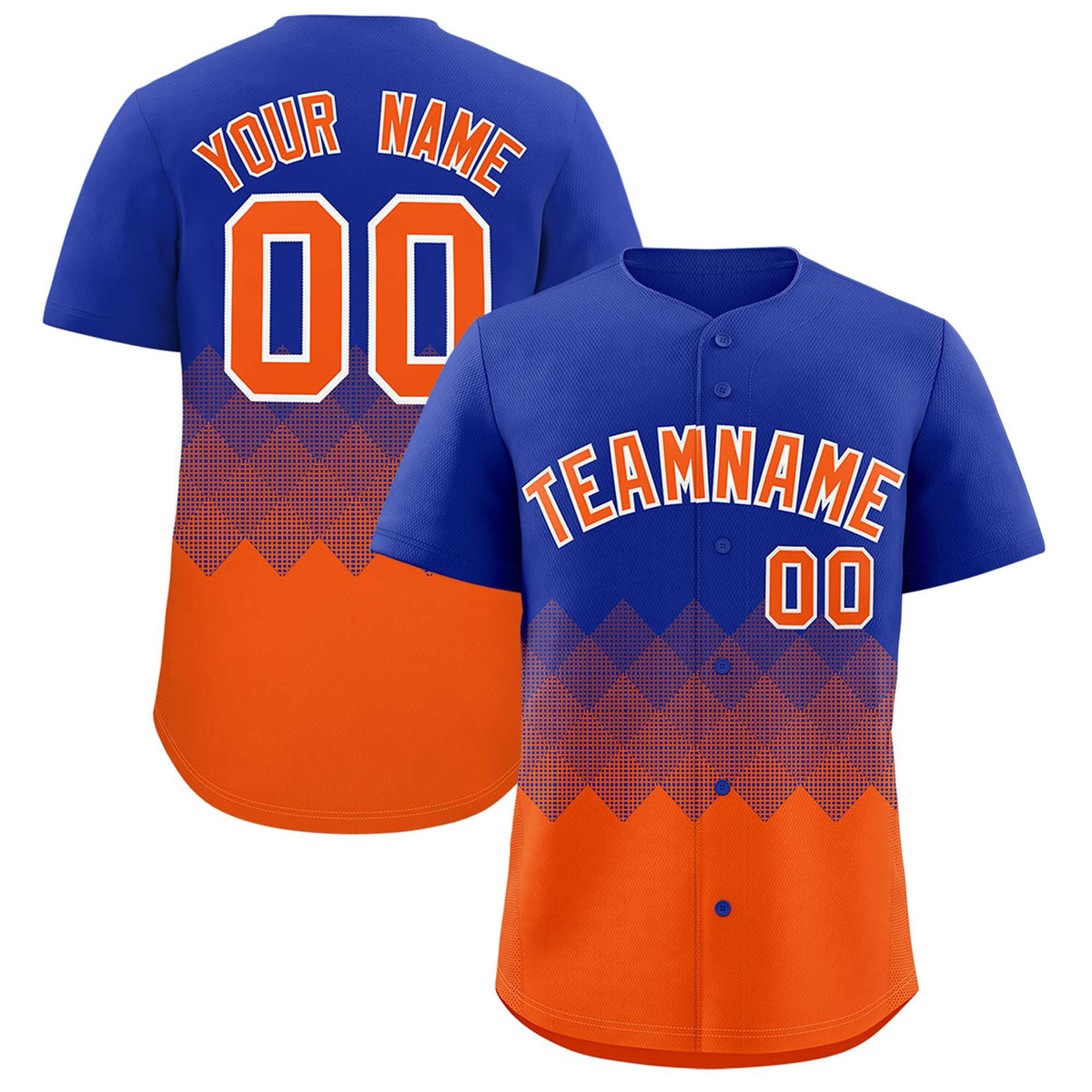 Custom Royal Orange Grid Blur Pattern Authentic Baseball Jersey