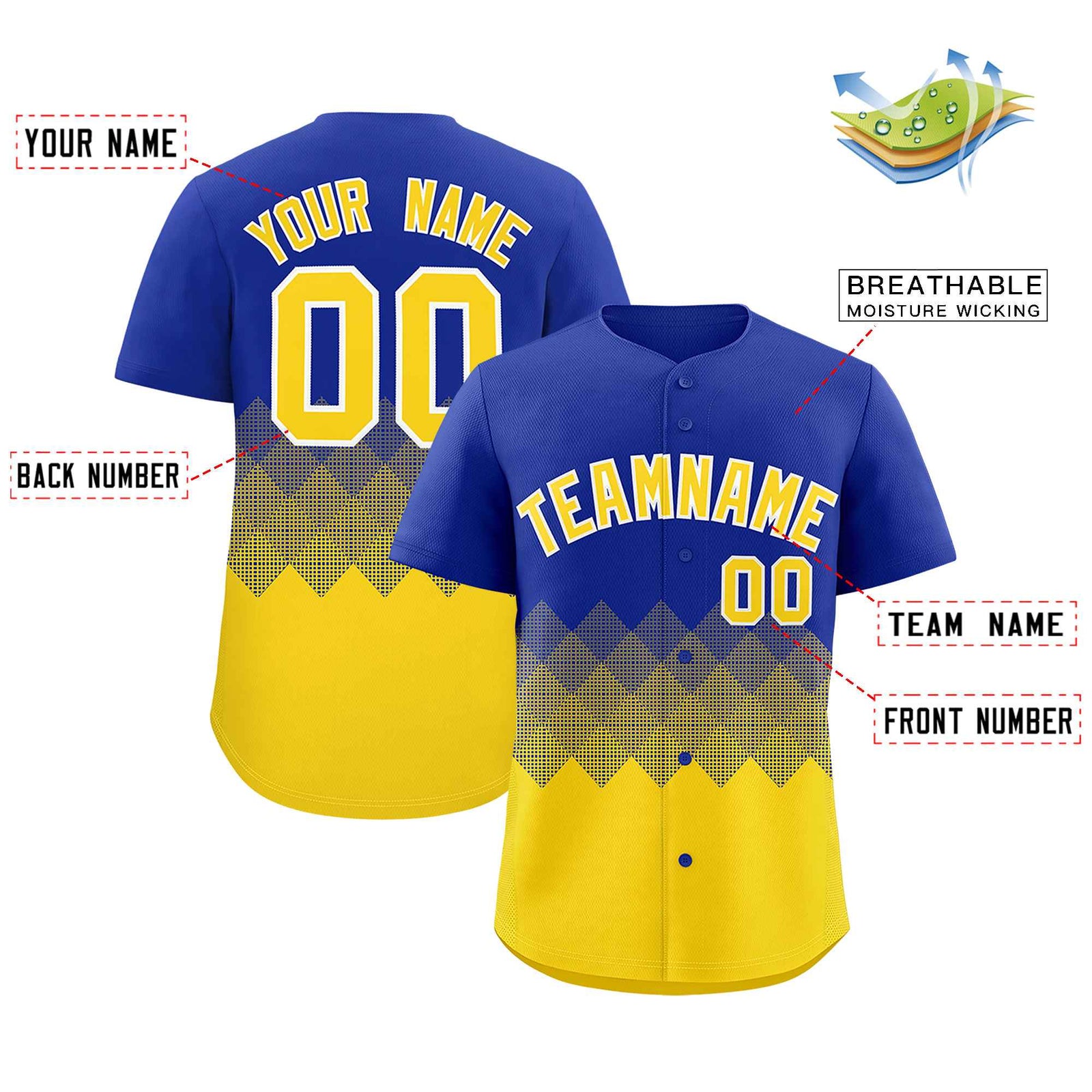 Custom Royal Gold Grid Blur Pattern Authentic Baseball Jersey