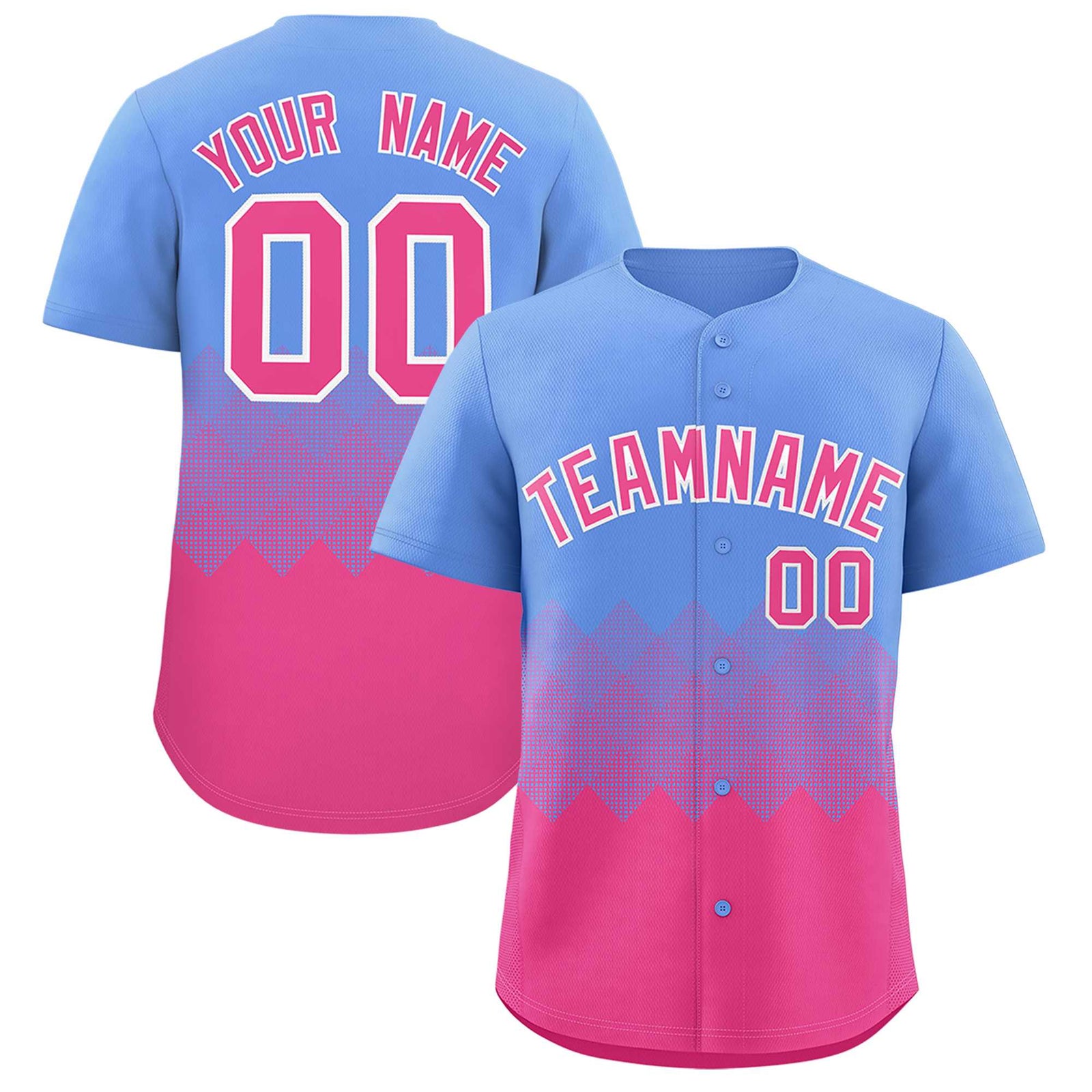 Custom Light Blue Pink Grid Blur Pattern Authentic Baseball Jersey