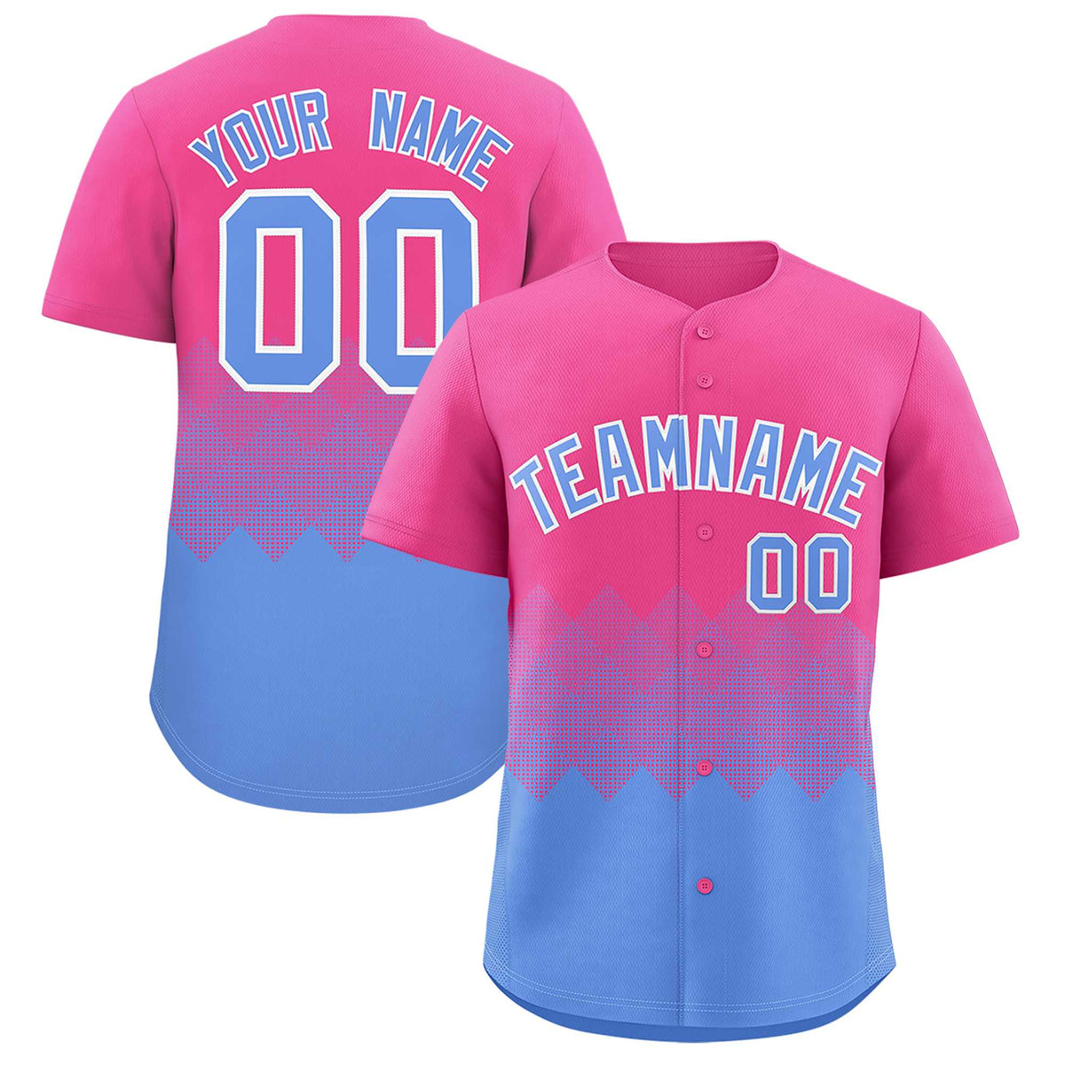 Custom Pink Light Blue Grid Blur Pattern Authentic Baseball Jersey