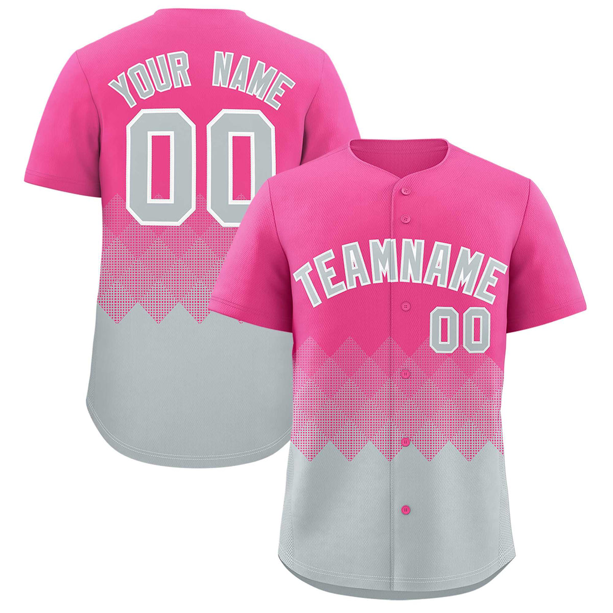 Custom Pink Silver Grid Blur Pattern Authentic Baseball Jersey