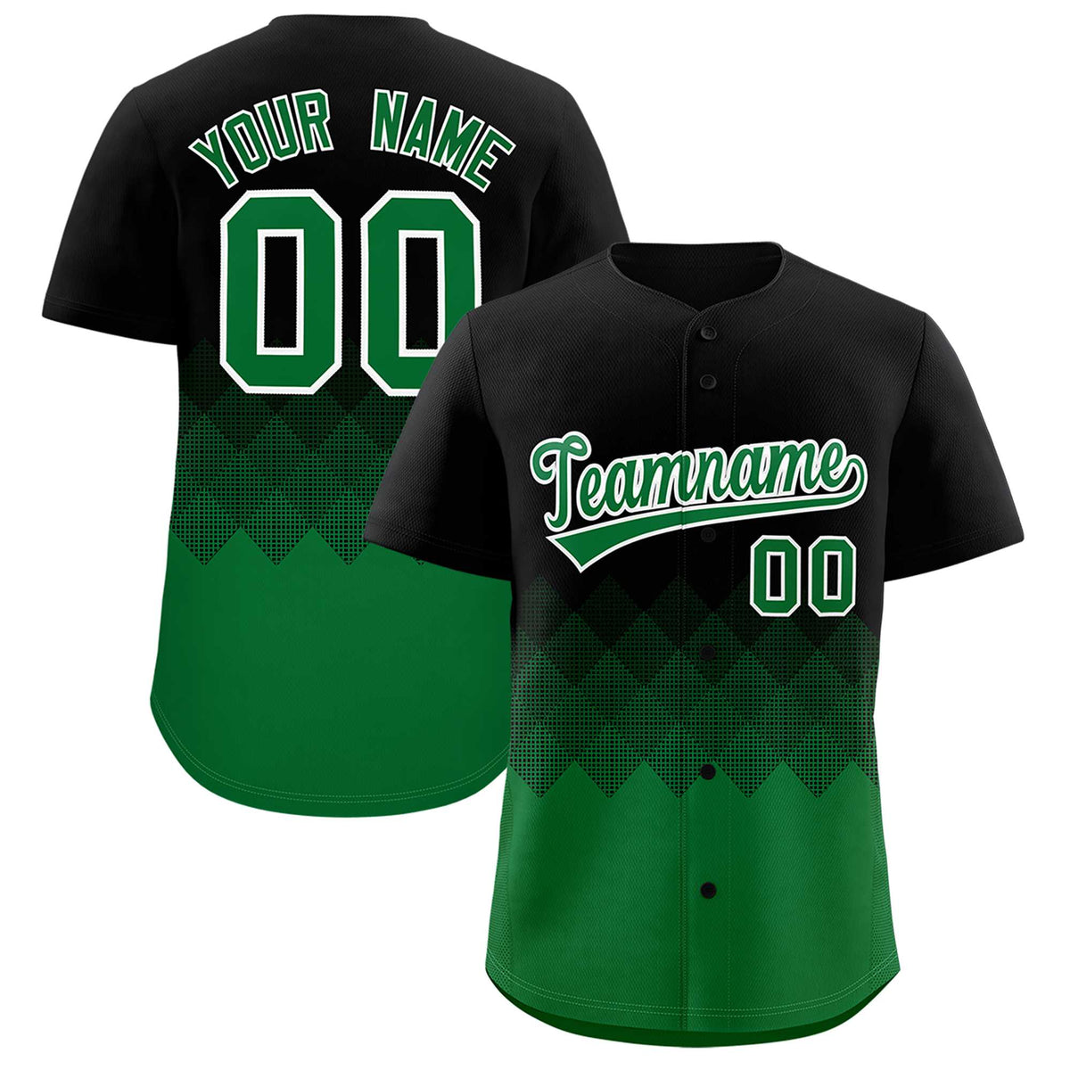 Custom Black Kelly Green Grid Blur Pattern Authentic Baseball Jersey