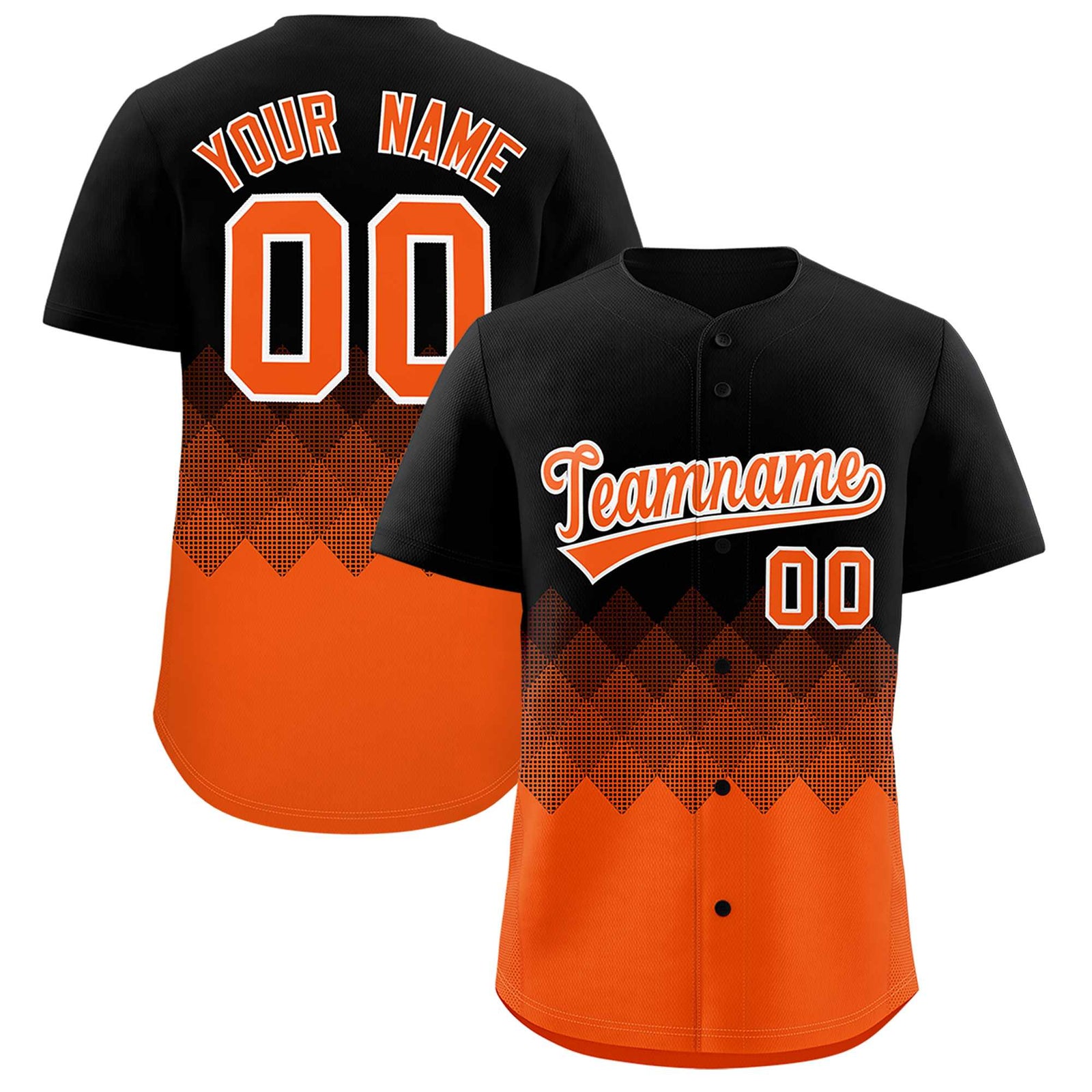 Custom Black Orange Grid Blur Pattern Authentic Baseball Jersey