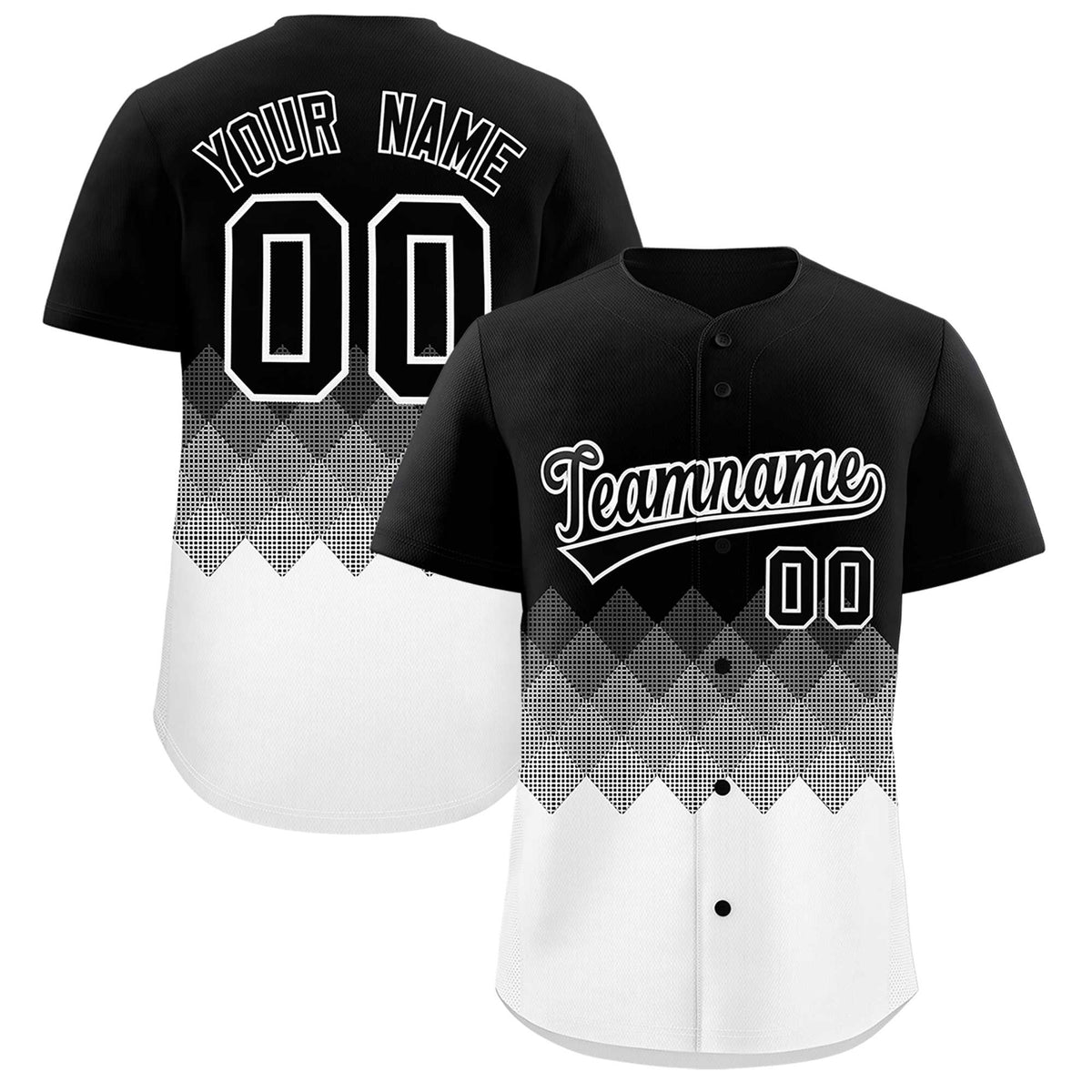 Custom Black White Grid Blur Pattern Authentic Baseball Jersey