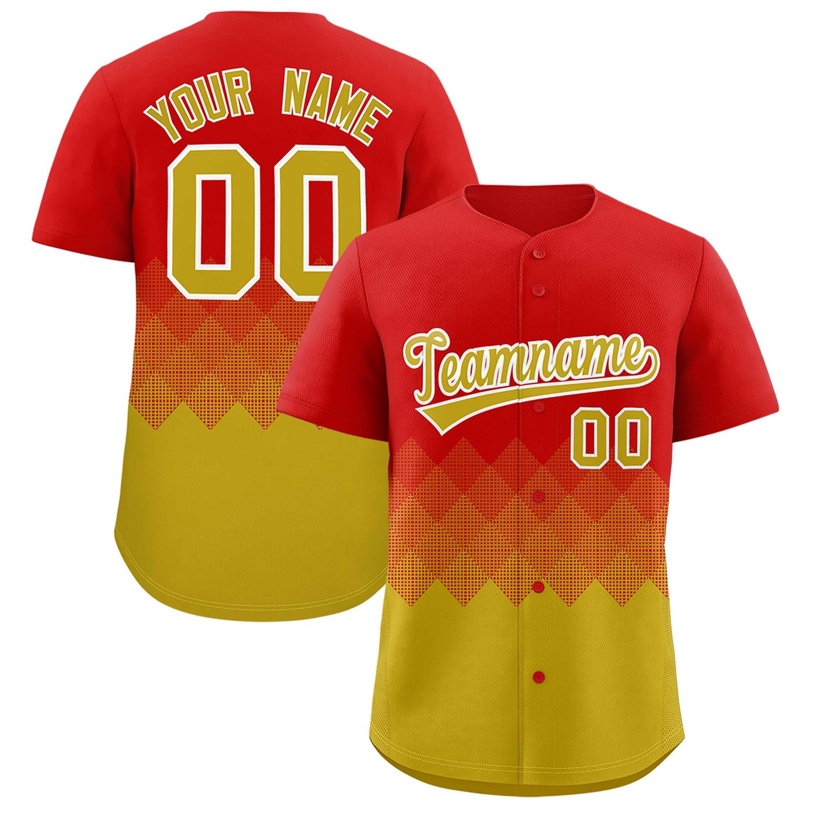 Custom Red Old Gold Grid Blur Pattern Authentic Baseball Jersey