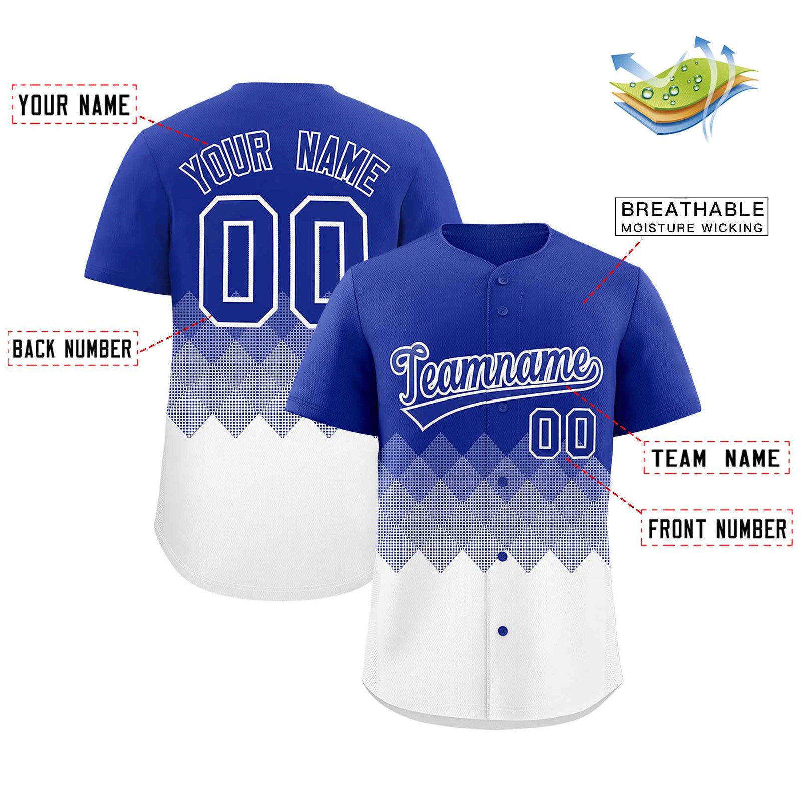 Custom Royal White Grid Blur Pattern Authentic Baseball Jersey
