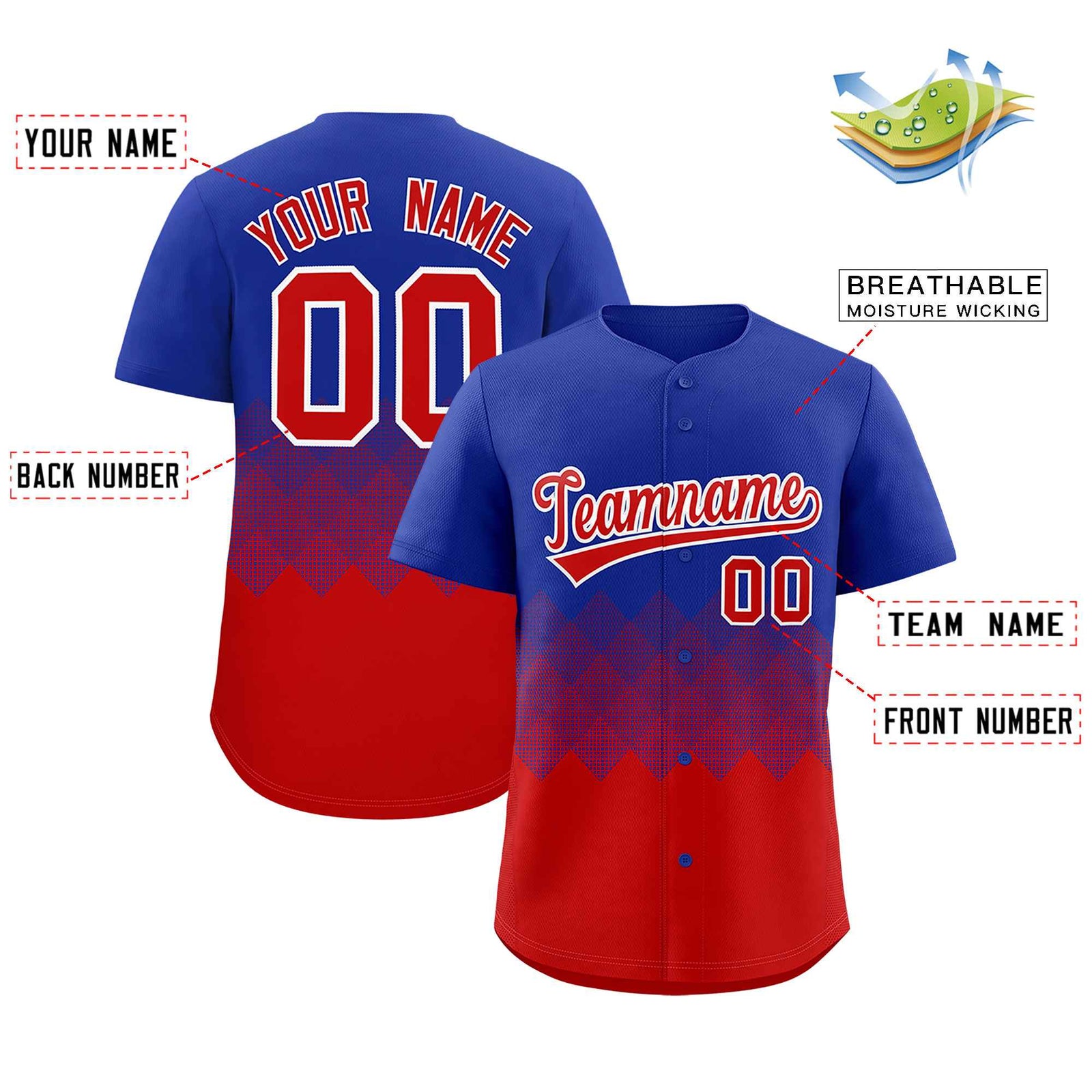 Custom Royal Red Grid Blur Pattern Authentic Baseball Jersey