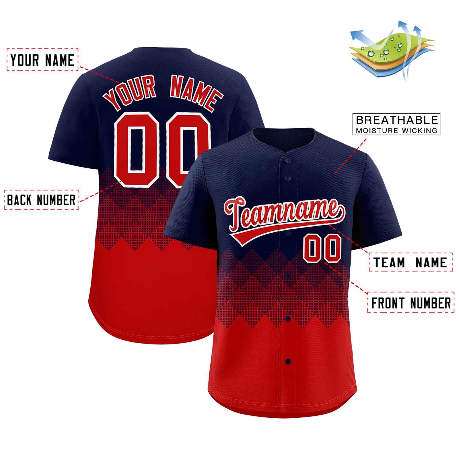 Custom Navy Red Grid Blur Pattern Authentic Baseball Jersey