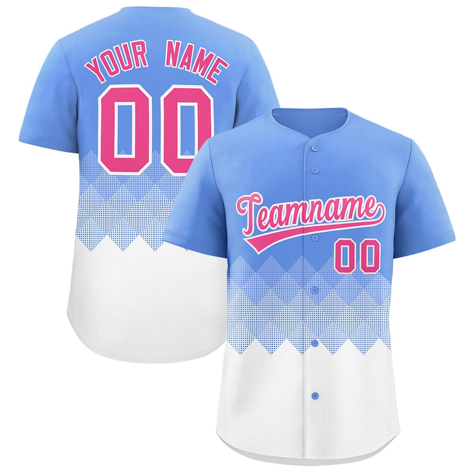 Custom Light Blue White Grid Blur Pattern Authentic Baseball Jersey