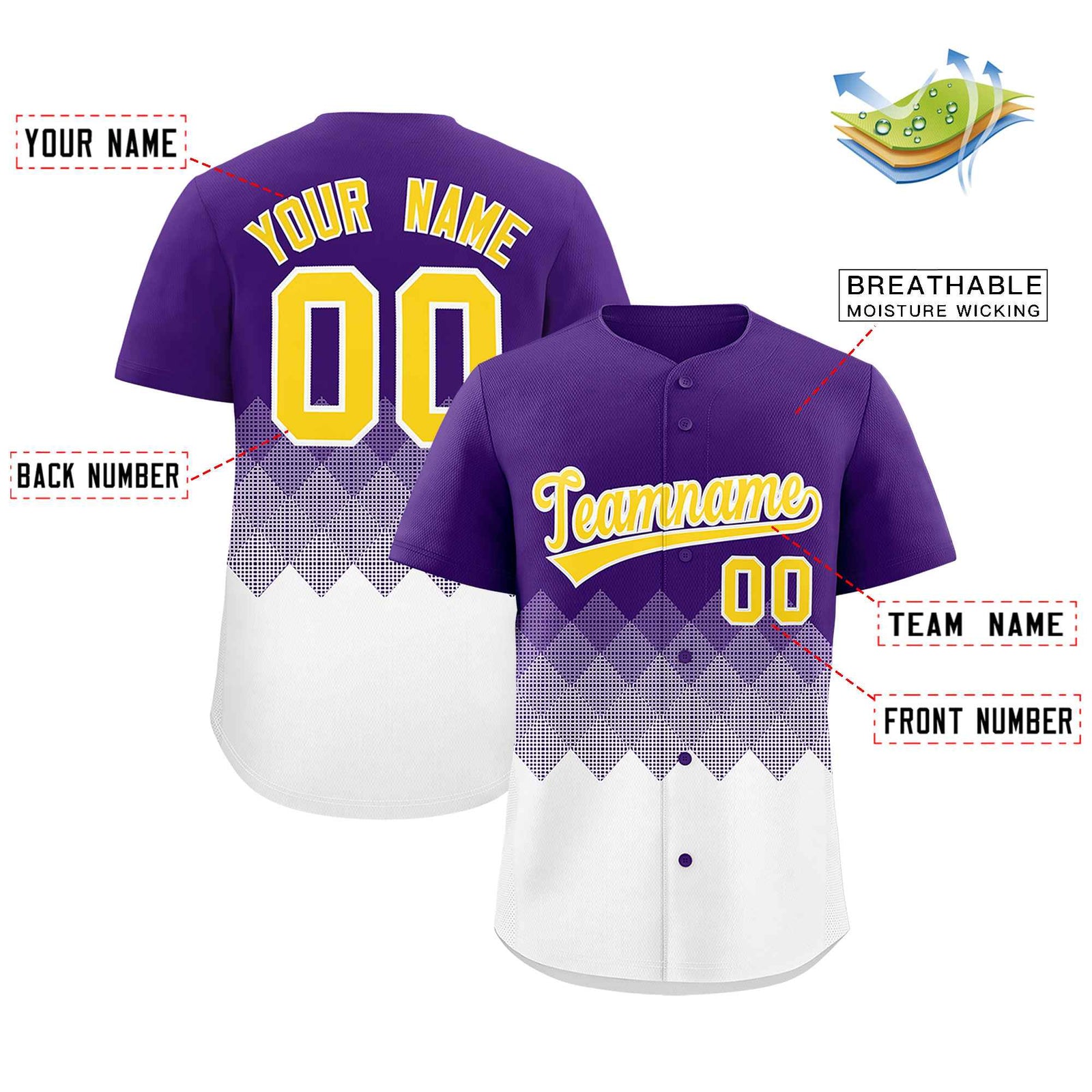 Custom Purple White Grid Blur Pattern Authentic Baseball Jersey