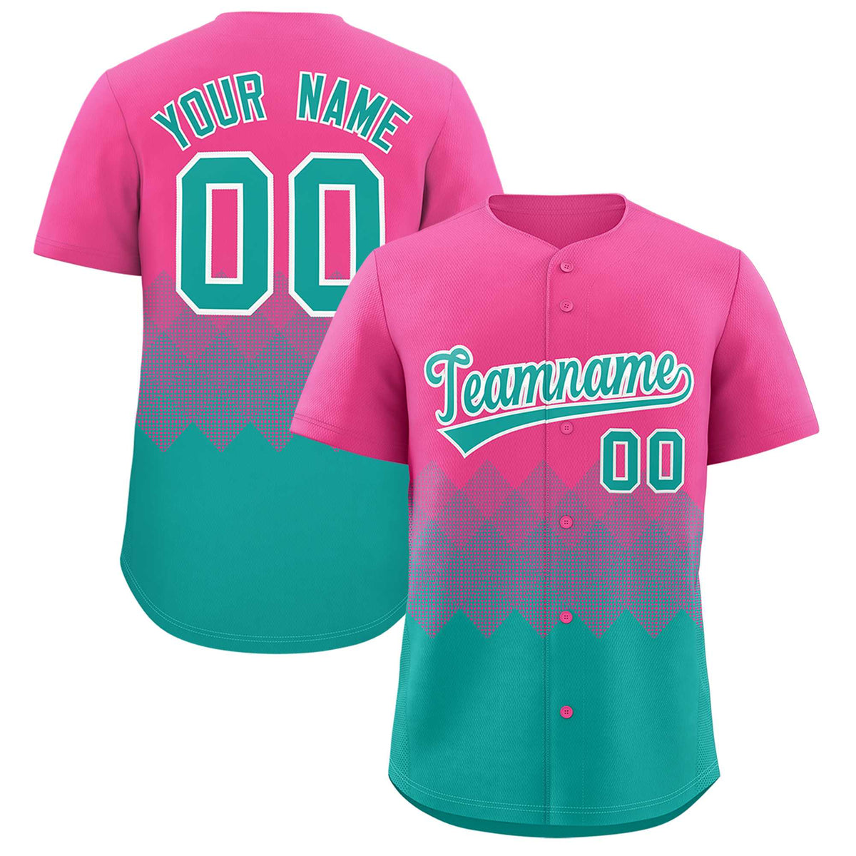 Custom Pink Aqua Grid Blur Pattern Authentic Baseball Jersey