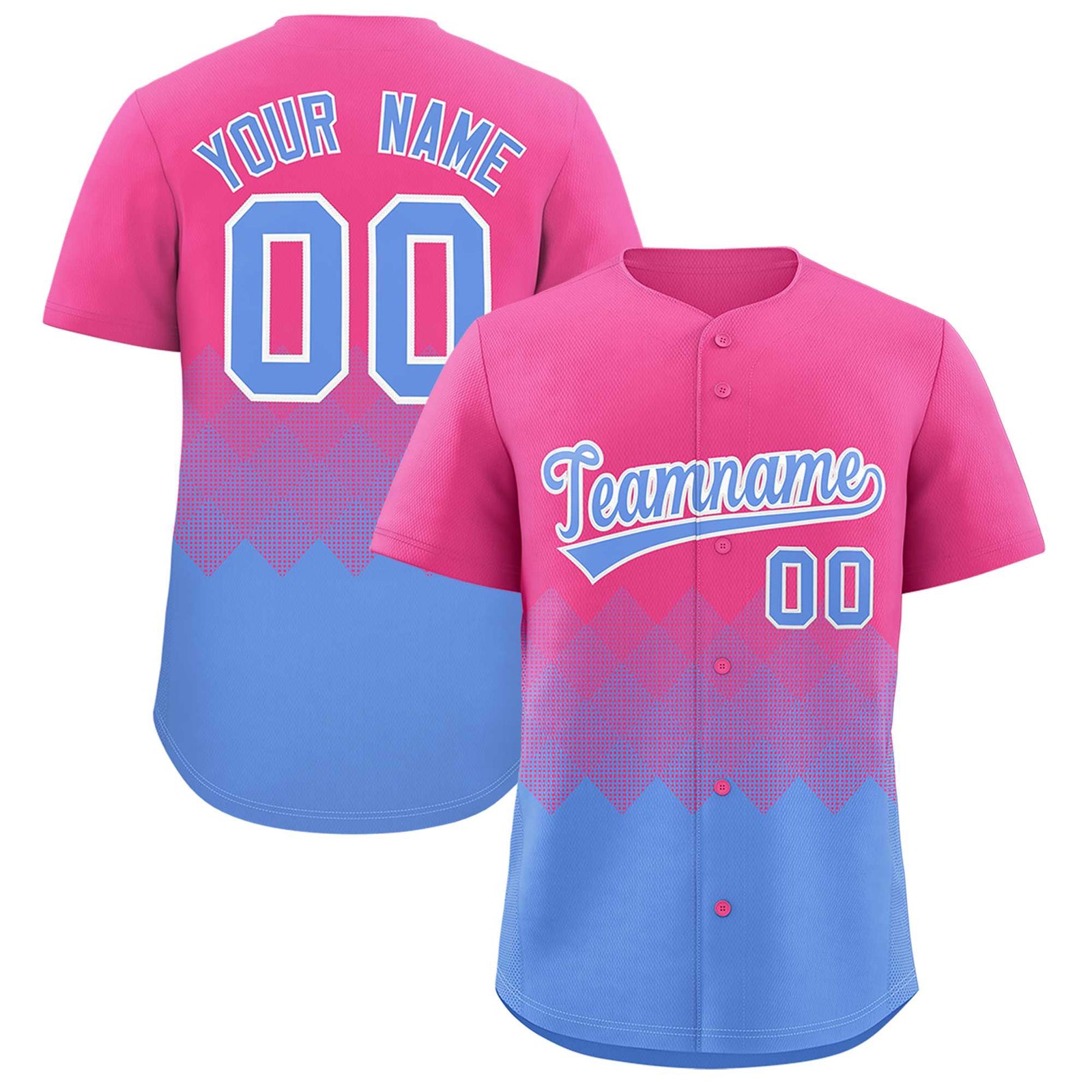 Custom Pink Light Blue Grid Blur Pattern Authentic Baseball Jersey